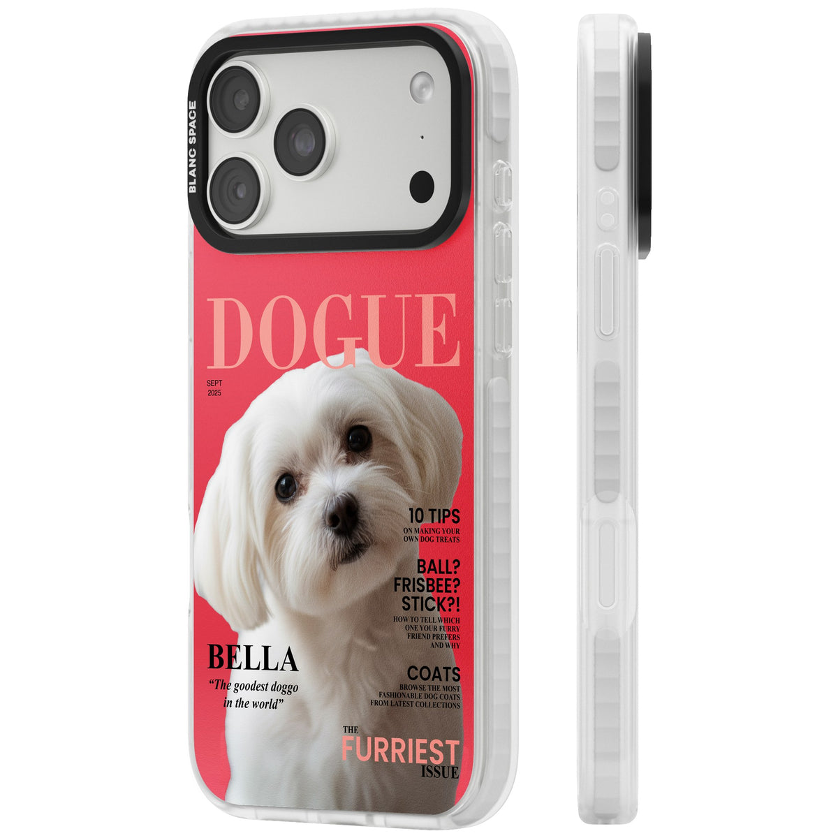 Personalised Dogue Magazine iPhone 18 Pro Max Impact Clear Phone Case side