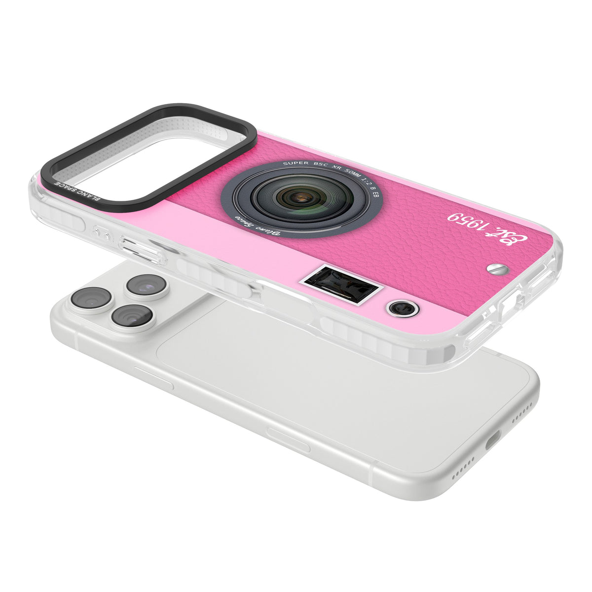 Personalised Pink Dream Camera iPhone 18 Pro Max Impact Clear Phone Case angled