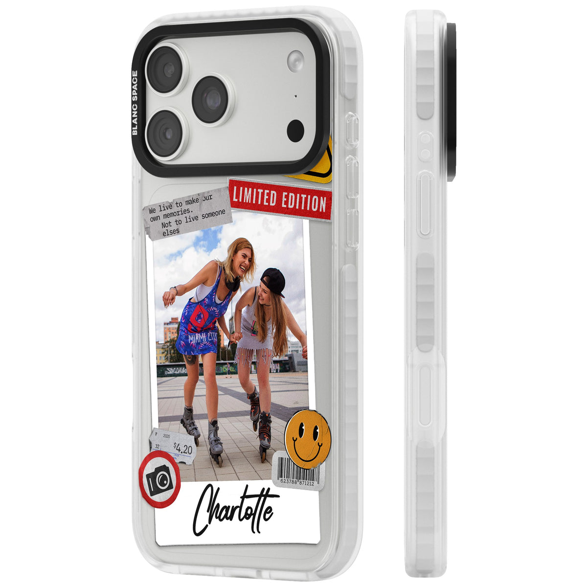 Personalised Sticker Mix Instant Photo iPhone 18 Pro Max Impact Clear Phone Case side