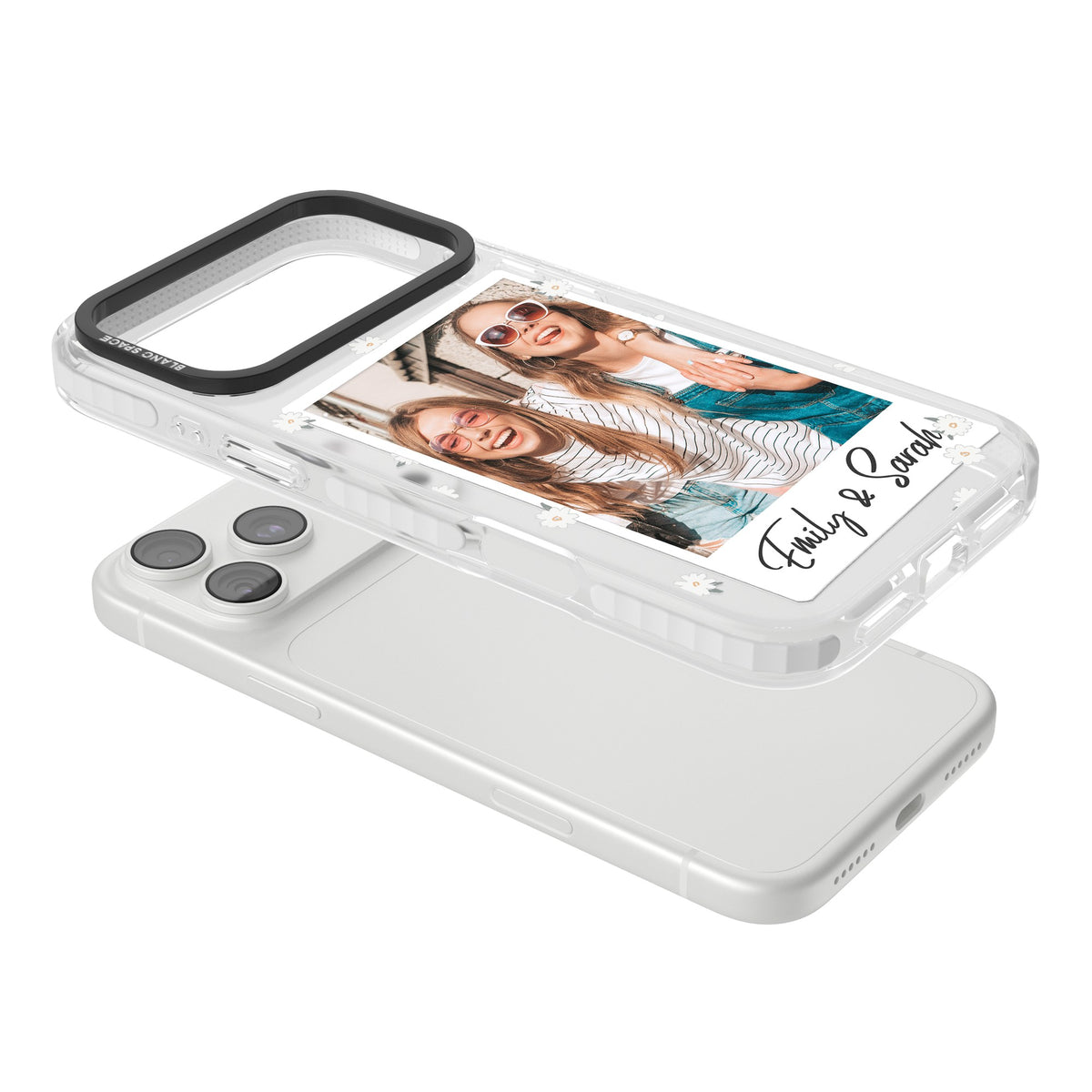 Personalised Daisy Polaroid iPhone 18 Pro Max Impact Clear Phone Case angled