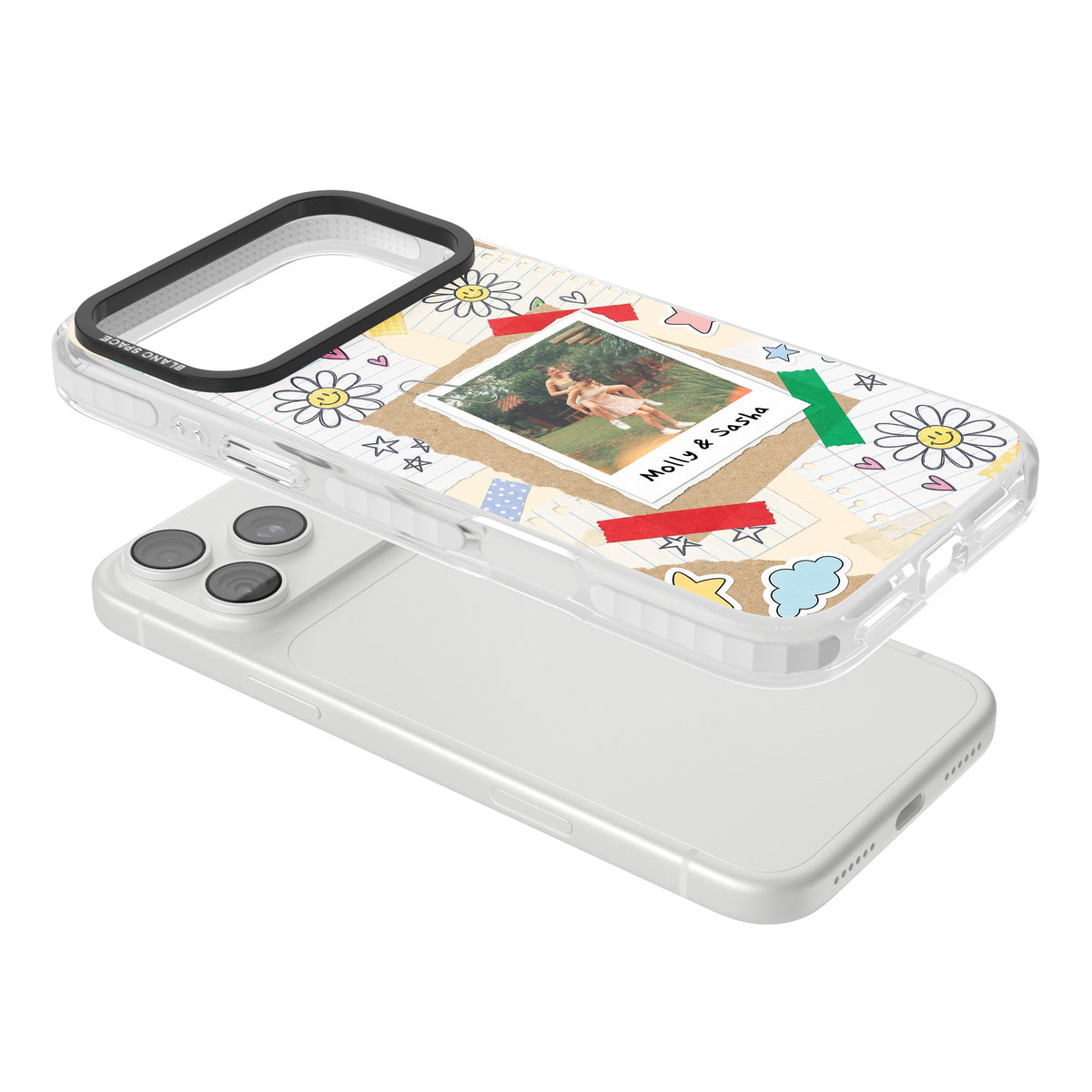 Personalised Scrapbook Photo iPhone 18 Pro Max Impact Clear Phone Case angled