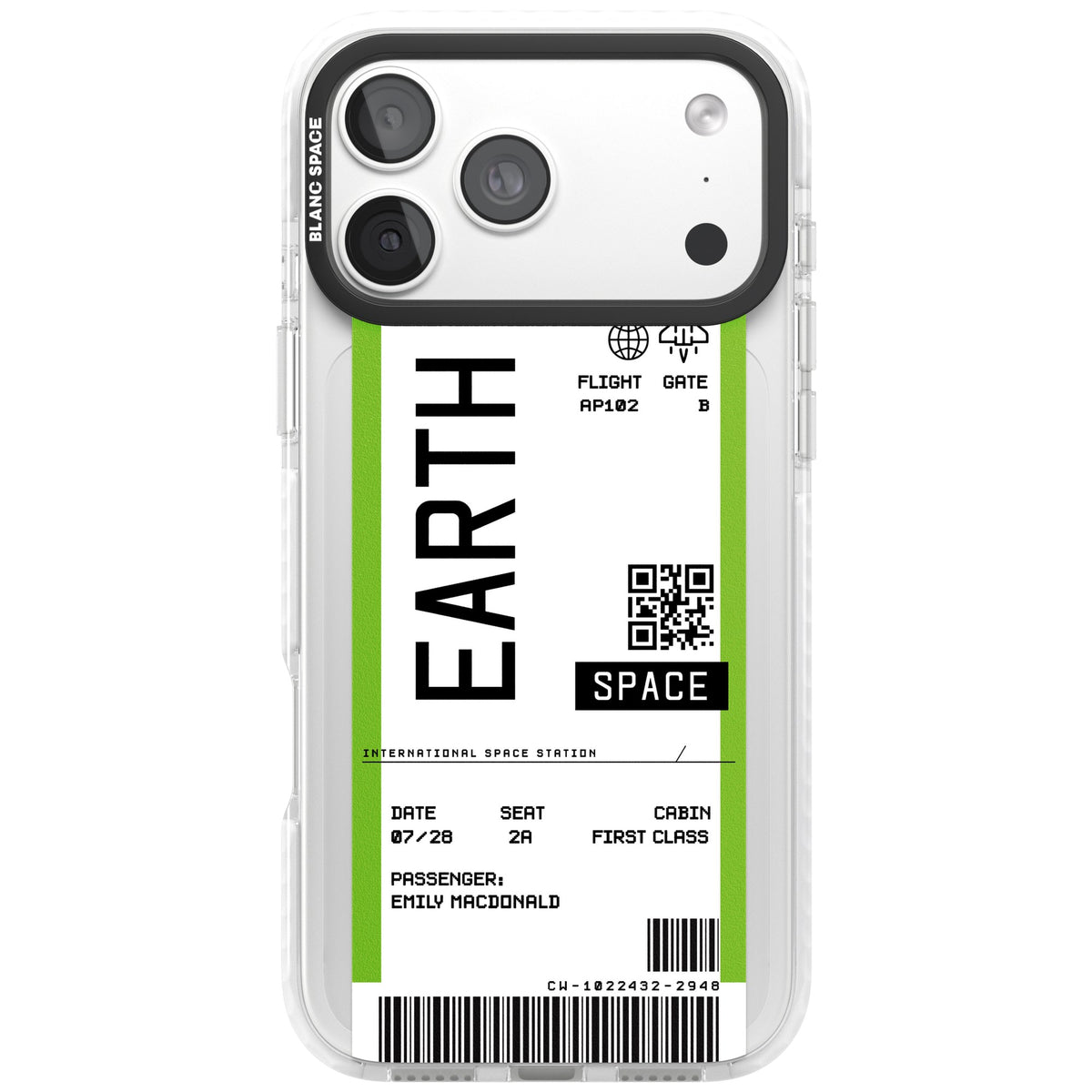 Personalised Earth Travel Ticket iPhone 18 Pro Max Impact Clear Phone Case front
