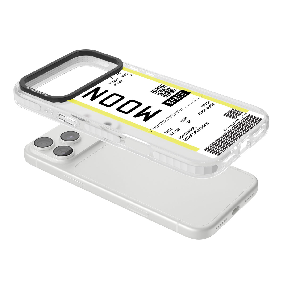 Personalised Moon Travel Ticket iPhone 18 Pro Max Impact Clear Phone Case angled