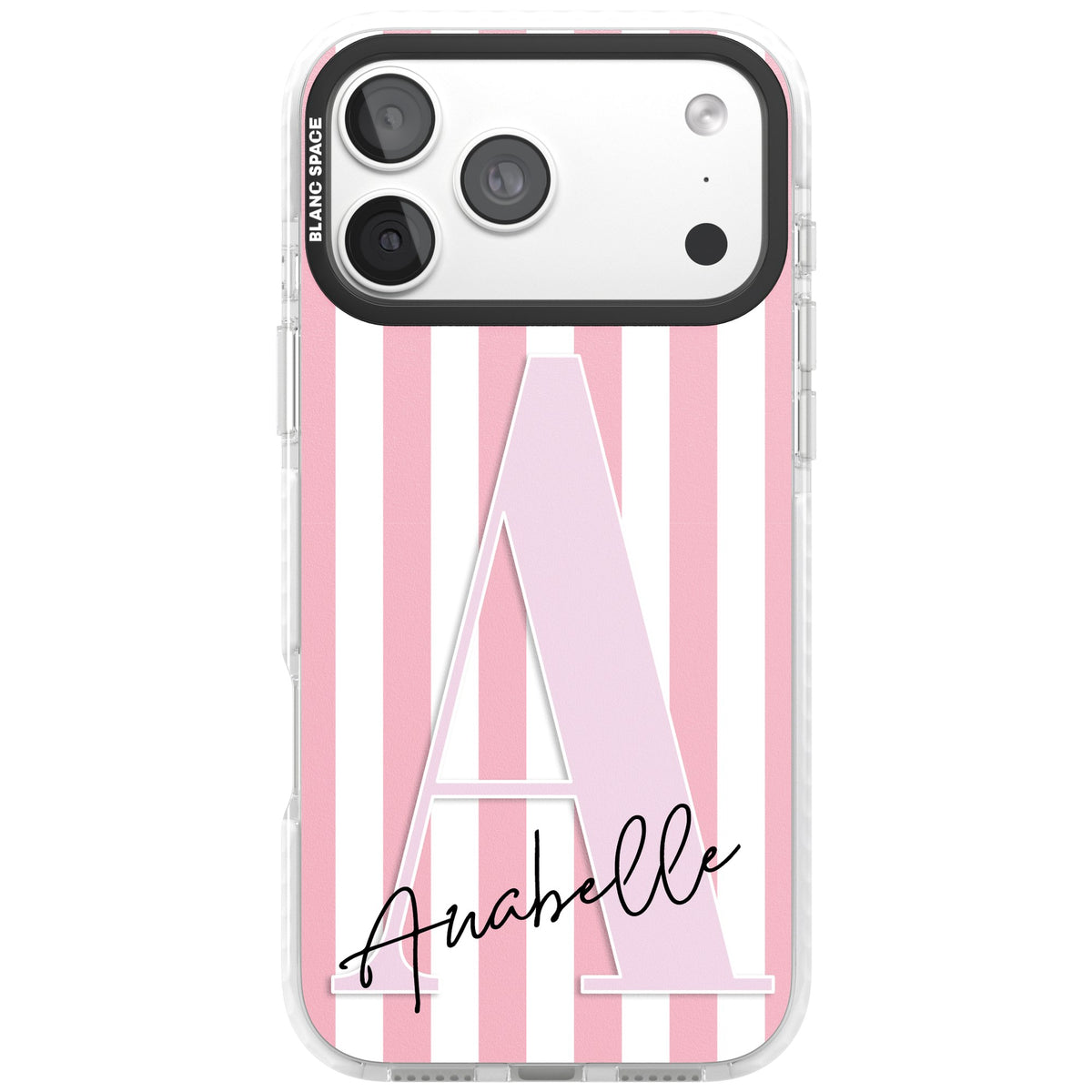 Personalised Soft Pink Stripes iPhone 18 Pro Max Impact Clear Phone Case front