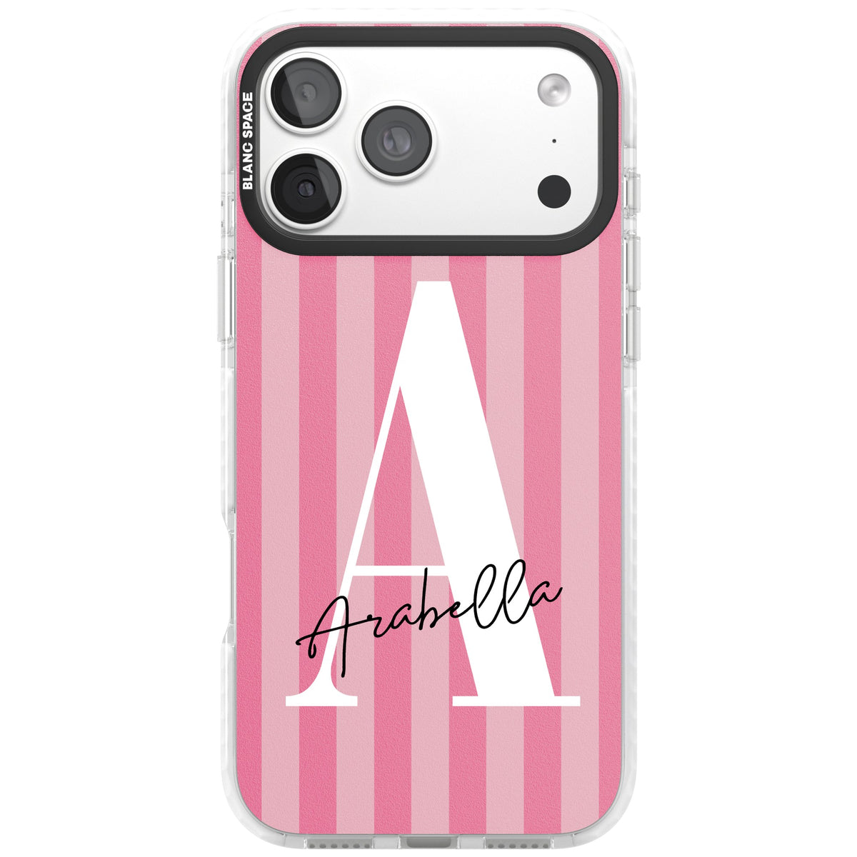 Personalised Pink Stripes iPhone 18 Pro Max Impact Clear Phone Case front