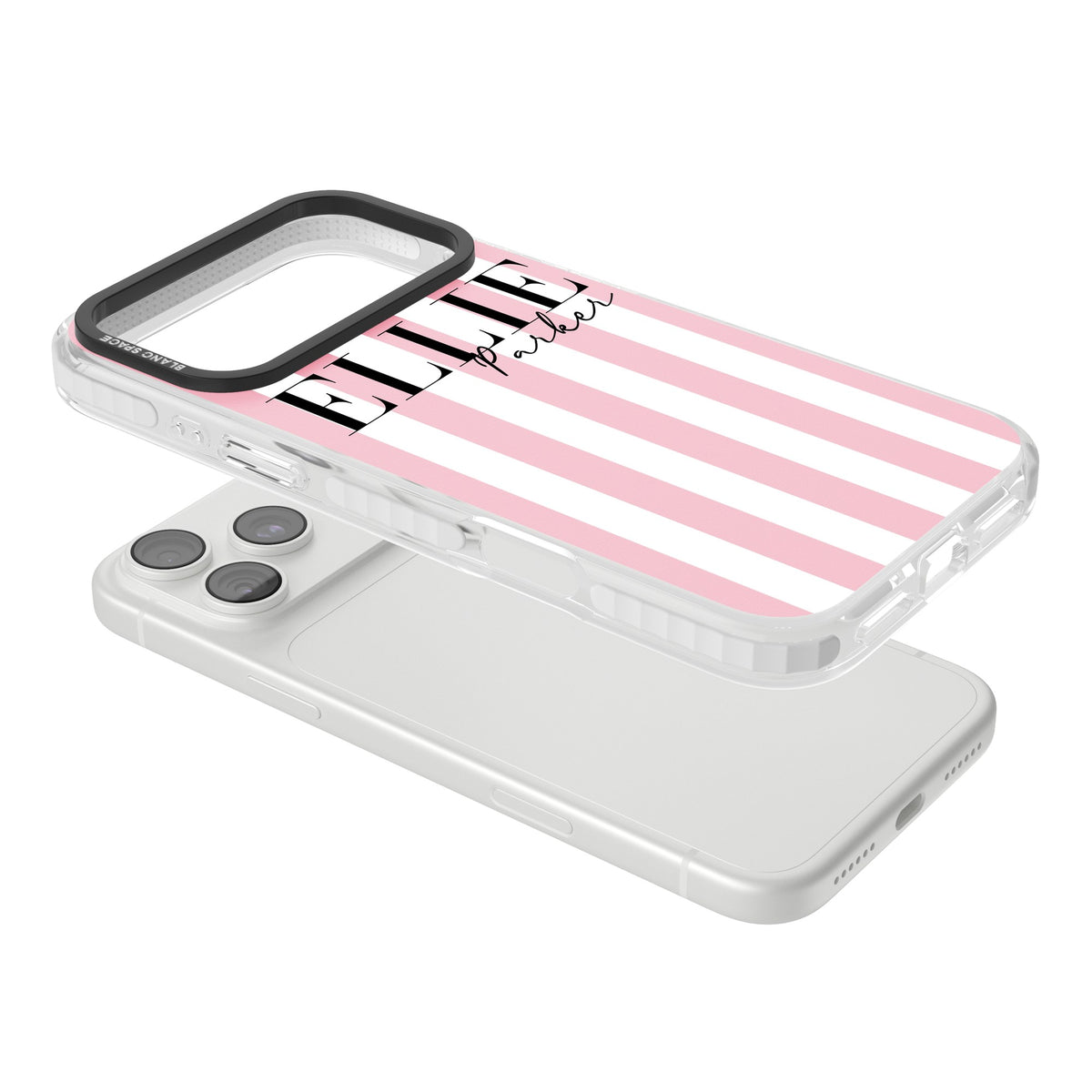 Personalised Pink Stripes iPhone 18 Pro Max Impact Clear Phone Case angled