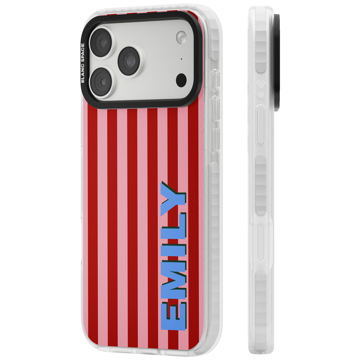 Personalised Market Stripe iPhone 18 Pro Max Impact Clear Phone Case side