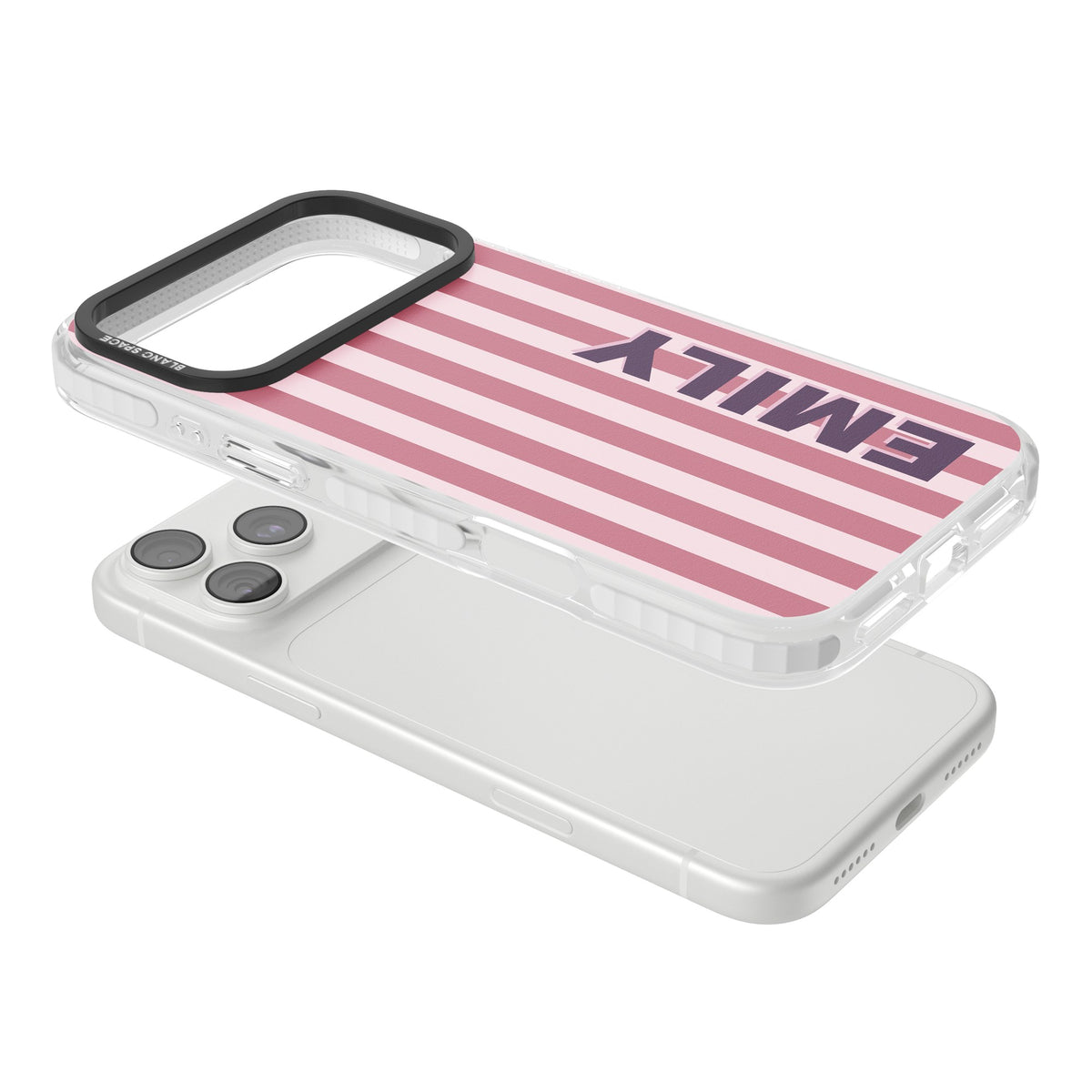Personalised Victoria Stripe iPhone 18 Pro Max Impact Clear Phone Case angled