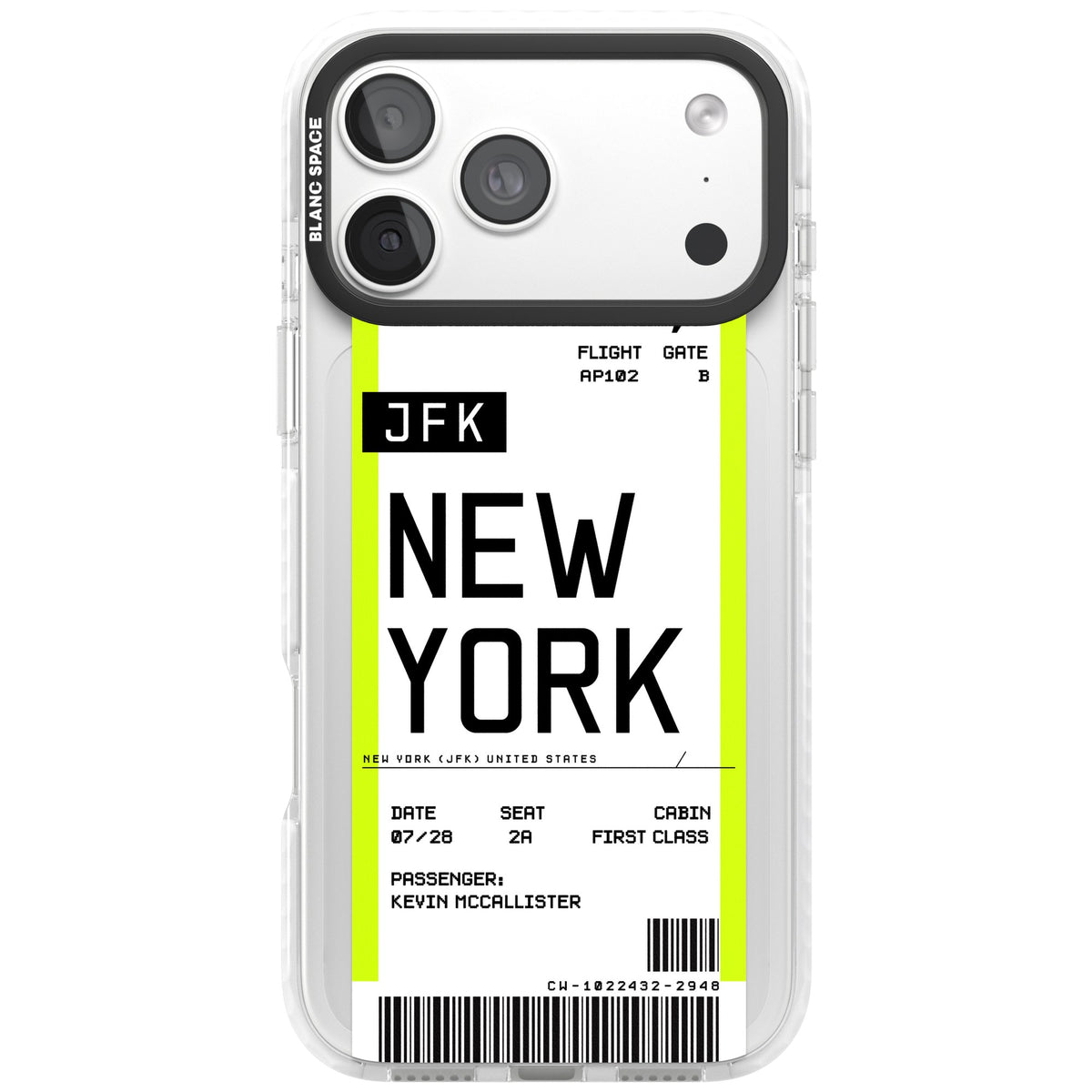 Personalised New York Boarding Pass iPhone 18 Pro Max Impact Clear Phone Case front