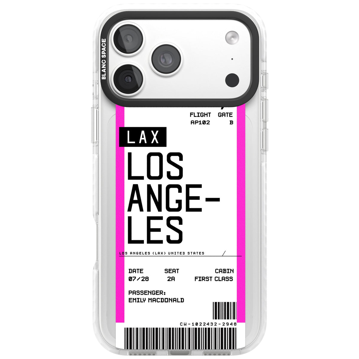 Personalised Los Angeles Boarding Pass iPhone 18 Pro Max Impact Clear Phone Case front