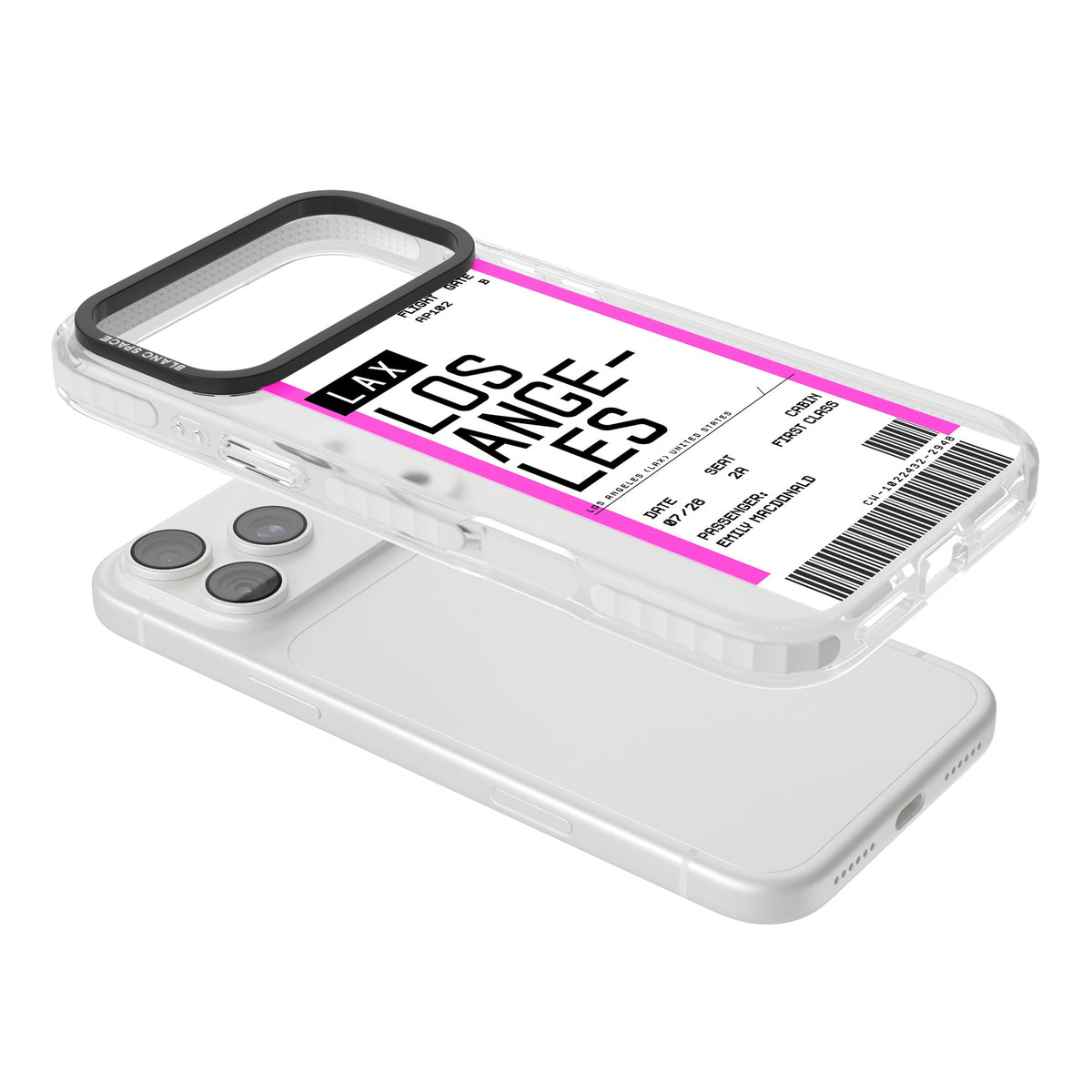 Personalised Los Angeles Boarding Pass iPhone 18 Pro Max Impact Clear Phone Case angled