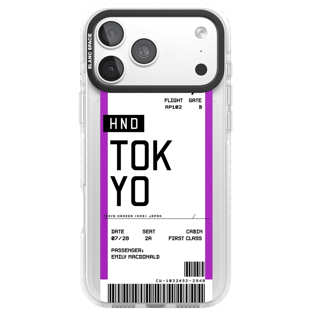 Personalised Tokyo Boarding Pass iPhone 18 Pro Max Impact Clear Phone Case front