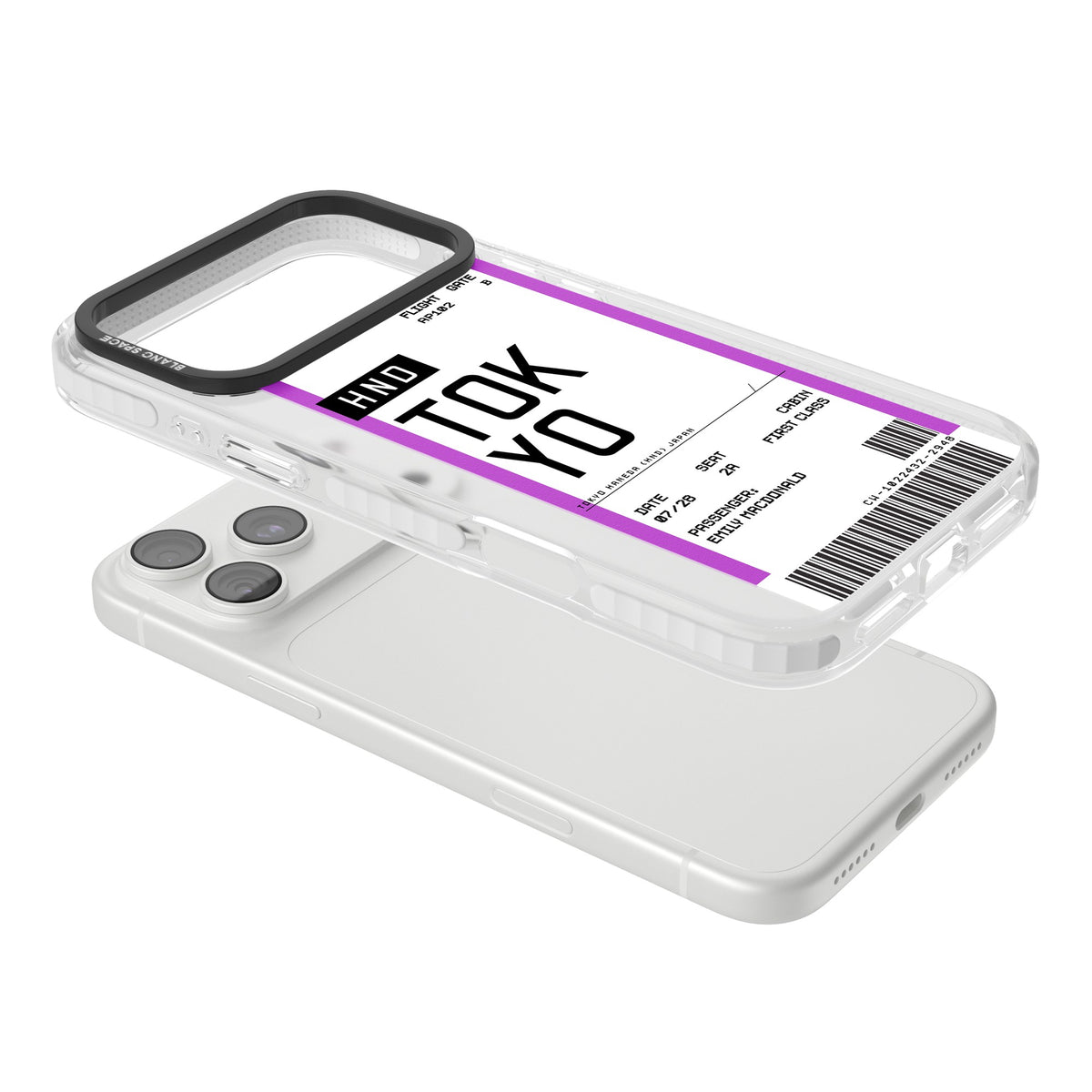 Personalised Tokyo Boarding Pass iPhone 18 Pro Max Impact Clear Phone Case angled