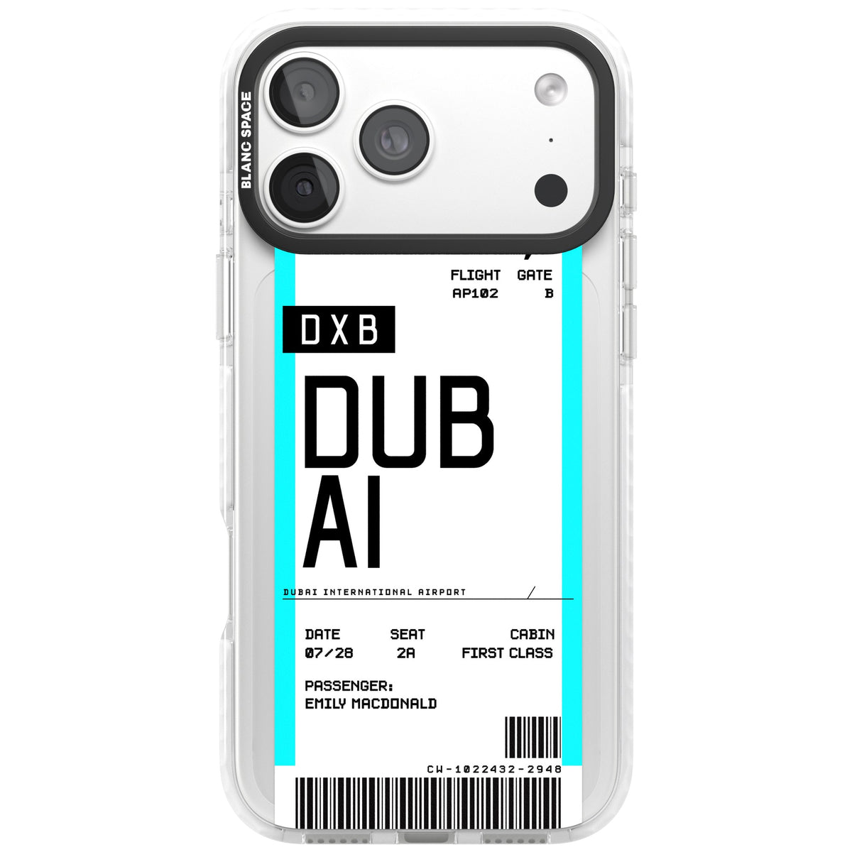 Personalised Dubai Boarding Pass iPhone 18 Pro Max Impact Clear Phone Case front