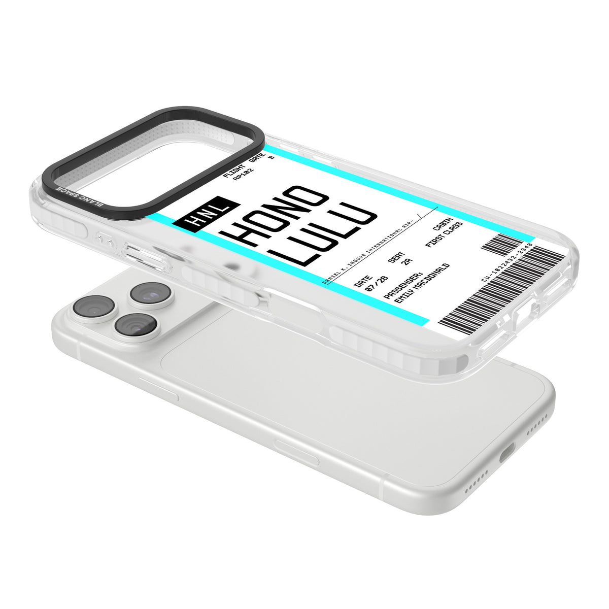 Personalised Honolulu Boarding Pass iPhone 18 Pro Max Impact Clear Phone Case angled