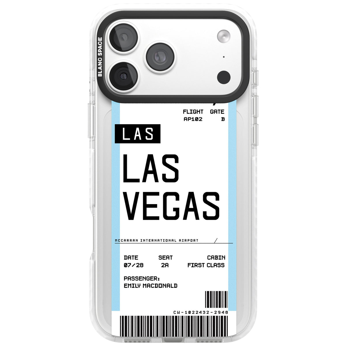 Personalised Las Vegas Boarding Pass iPhone 18 Pro Max Impact Clear Phone Case front