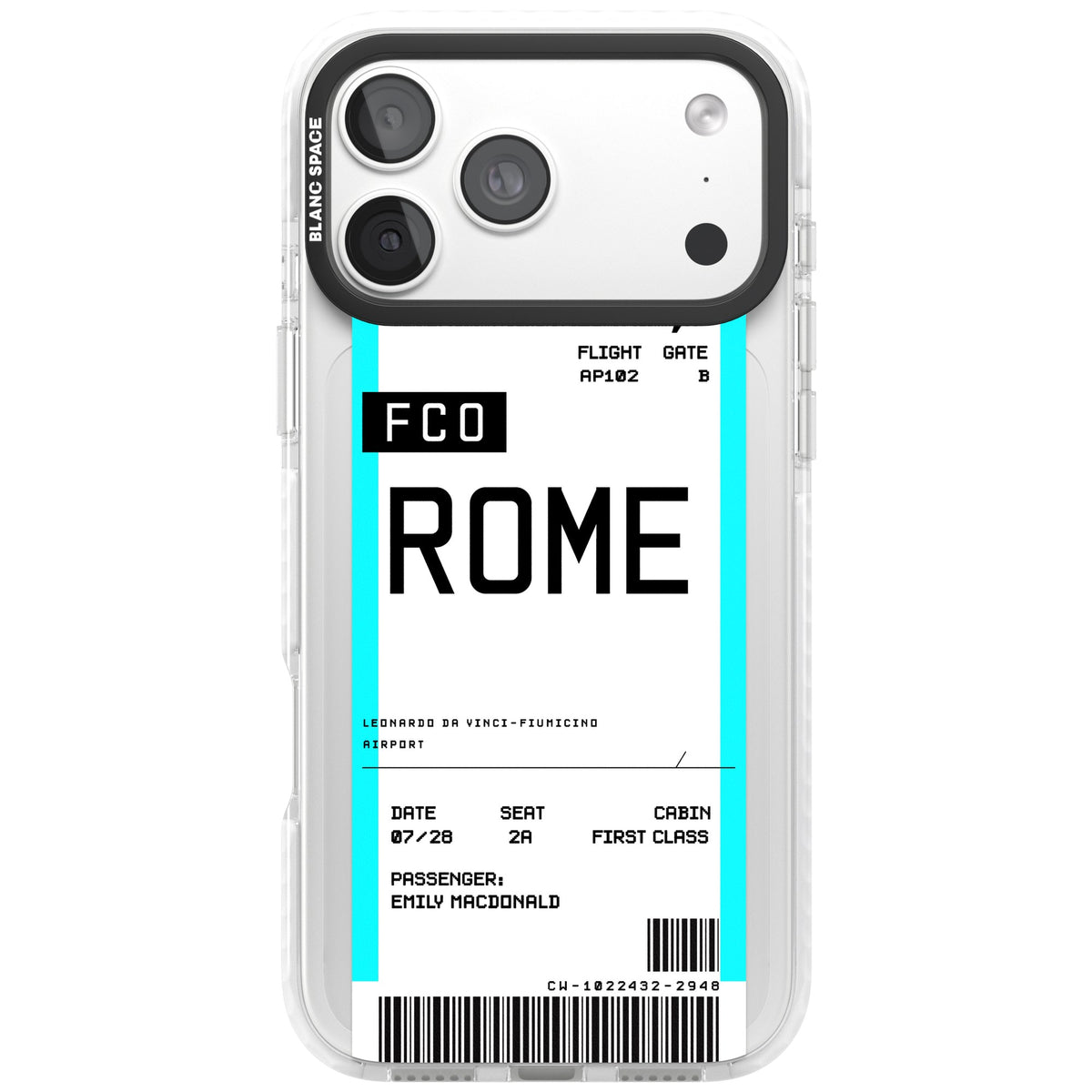 Personalised Rome Boarding Pass iPhone 18 Pro Max Impact Clear Phone Case front