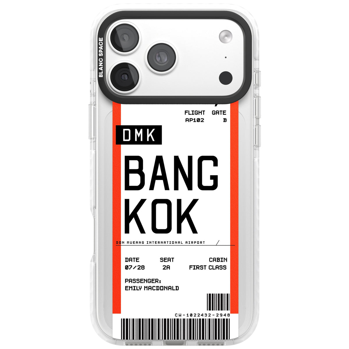 Personalised Bangkok Boarding Pass iPhone 18 Pro Max Impact Clear Phone Case front