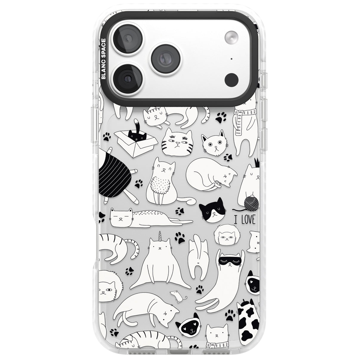 Cartoon Cats (Black & White) iPhone 18 Pro Max Impact Clear Phone Case front