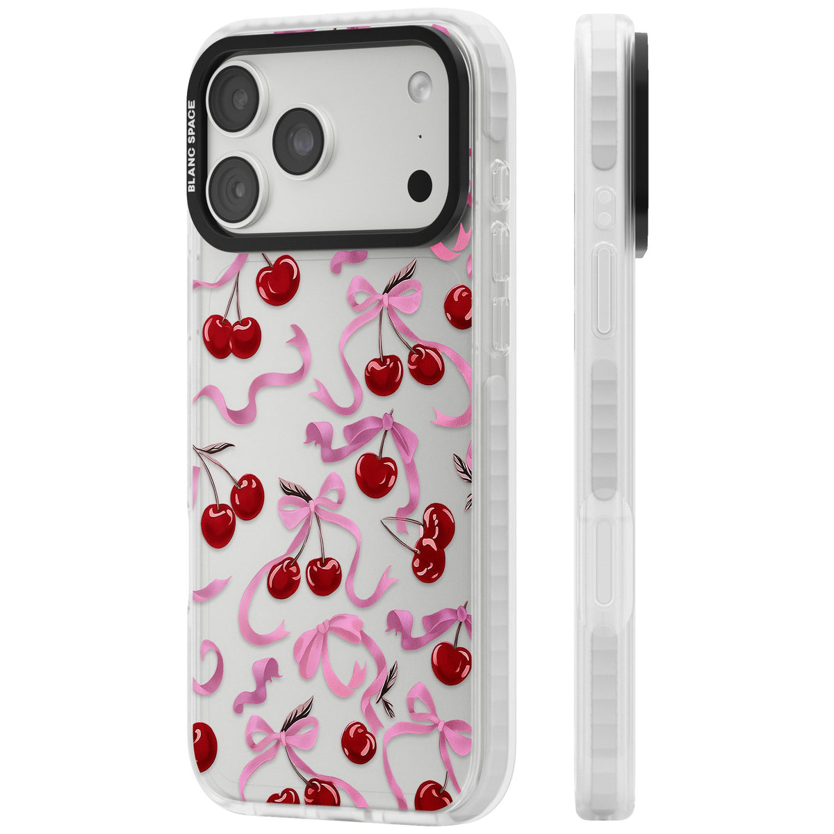 Pink Bow & Cherries iPhone 18 Pro Max Impact Clear Phone Case side