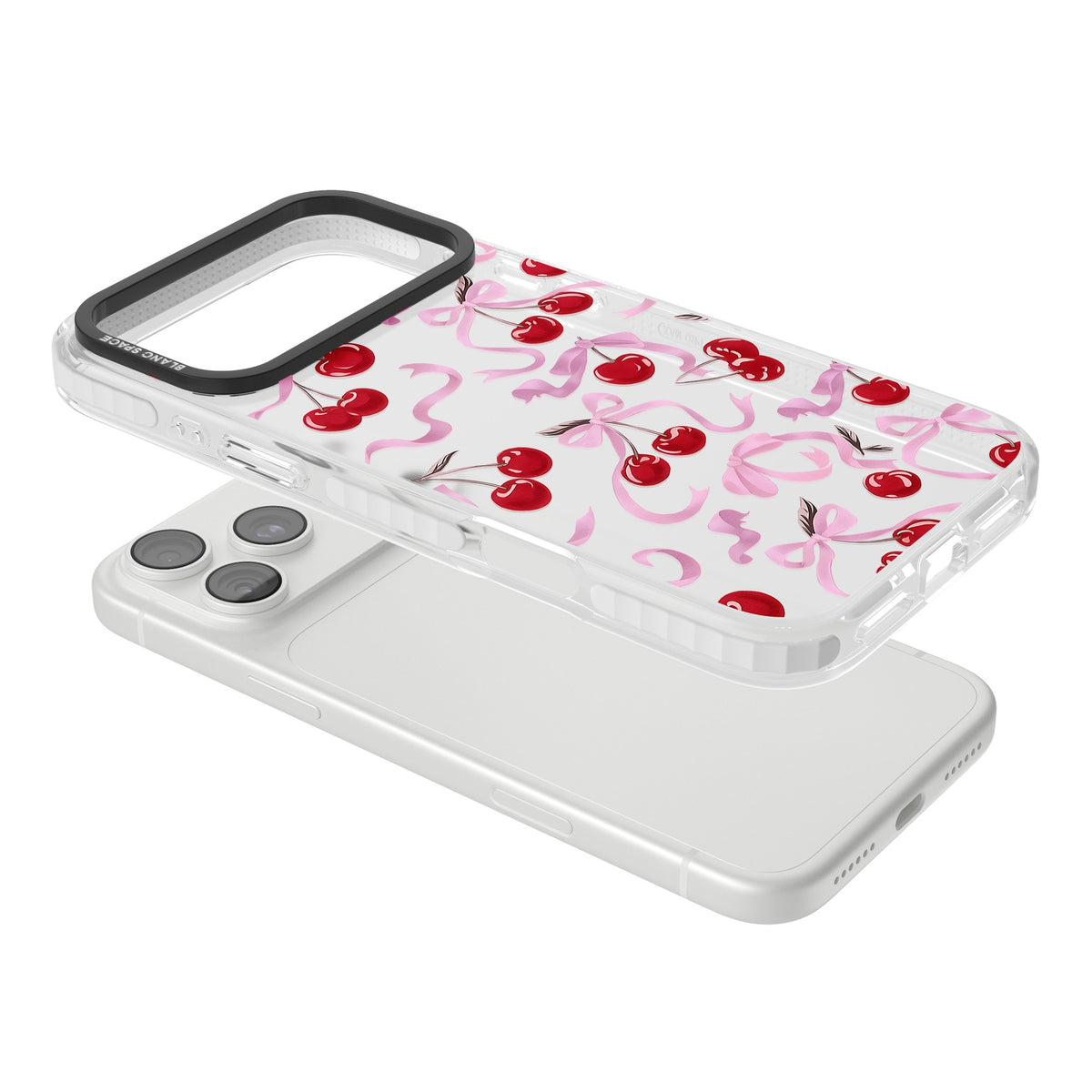Pink Bow & Cherries iPhone 18 Pro Max Impact Clear Phone Case angled