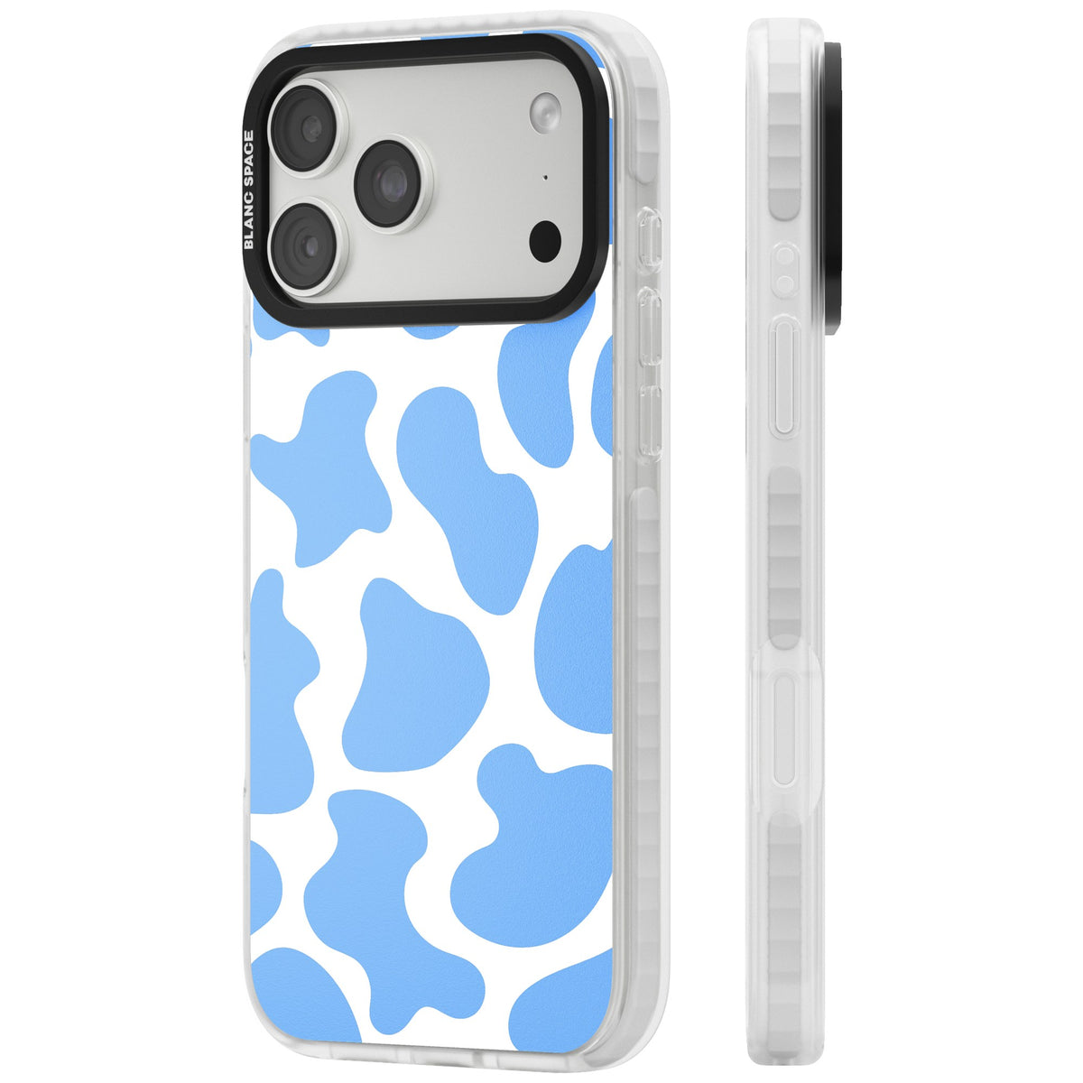 Blue And White Cow Print iPhone 18 Pro Max Impact Clear Phone Case side