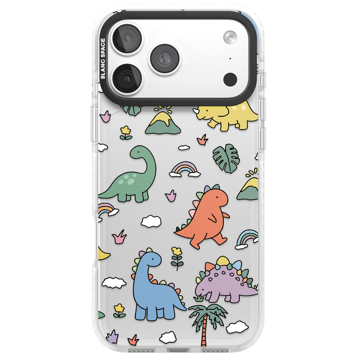 Cute Dino Pattern iPhone 18 Pro Max Impact Clear Phone Case front