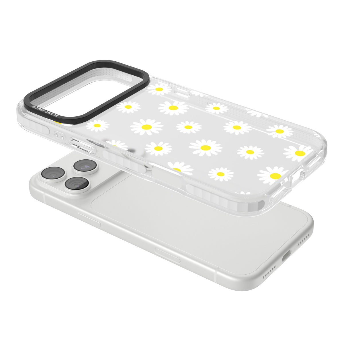 Personalised White Daisy Pattern iPhone 18 Pro Max Impact Clear Phone Case angled