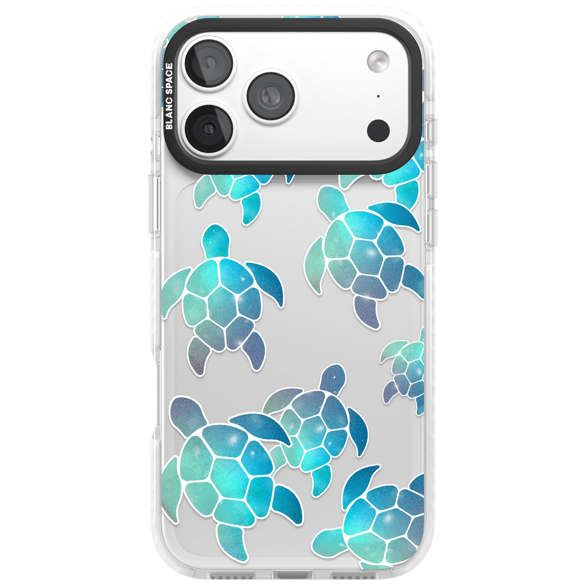 Aqua Space Turtles iPhone 18 Pro Max Impact Clear Phone Case front