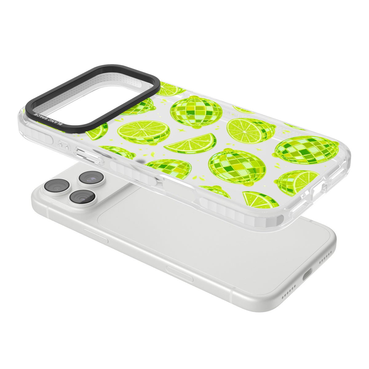 Disco Limes iPhone 18 Pro Max Impact Clear Phone Case angled