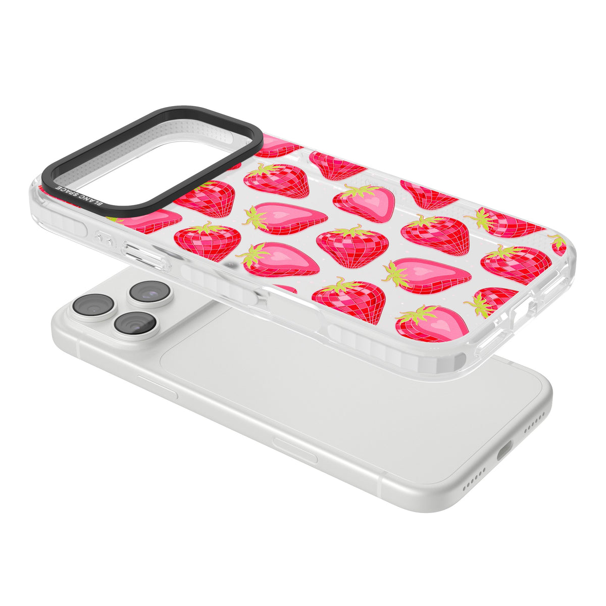 Disco Strawberry iPhone 18 Pro Max Impact Clear Phone Case angled