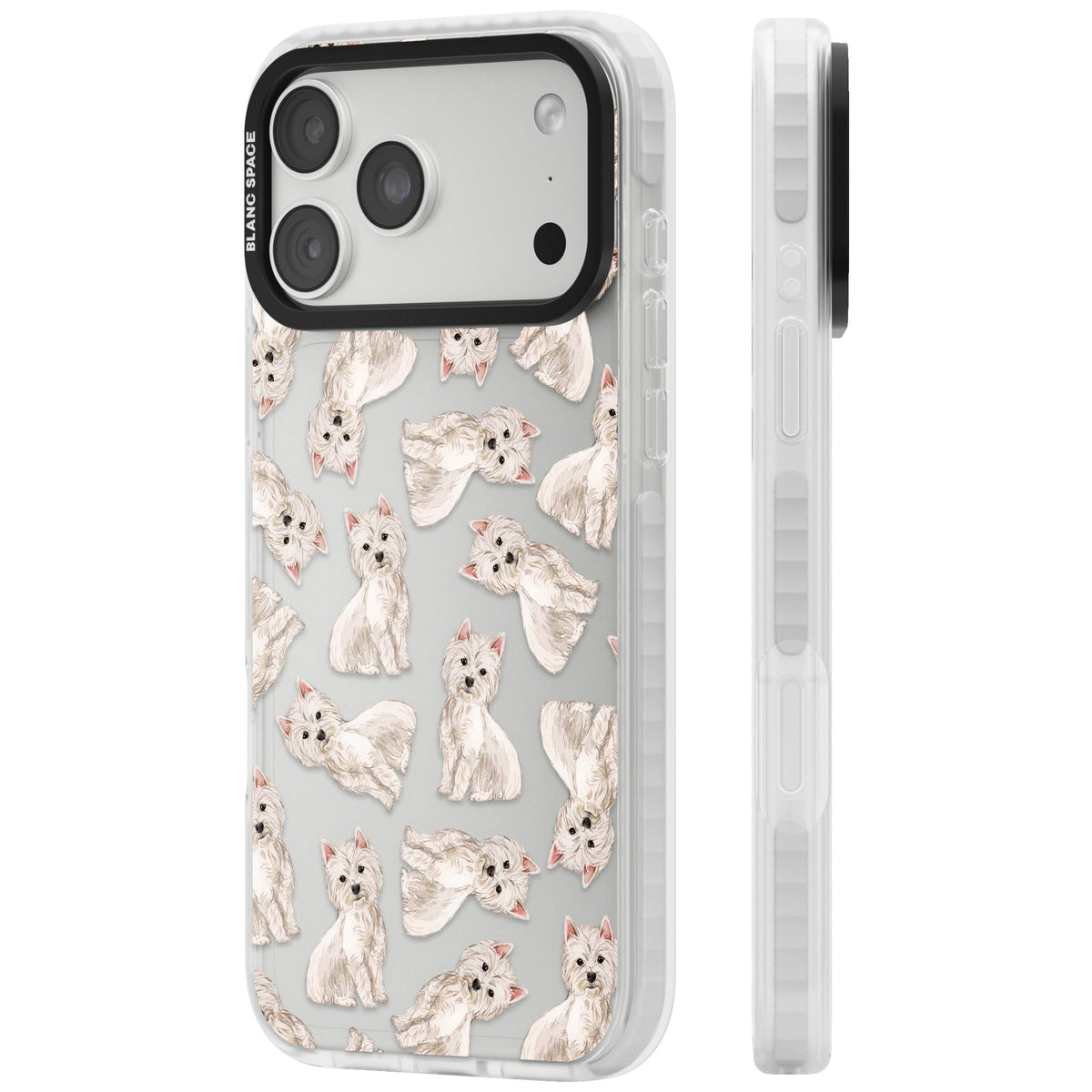 Westie Dog Pattern iPhone 18 Pro Max Impact Clear Phone Case side