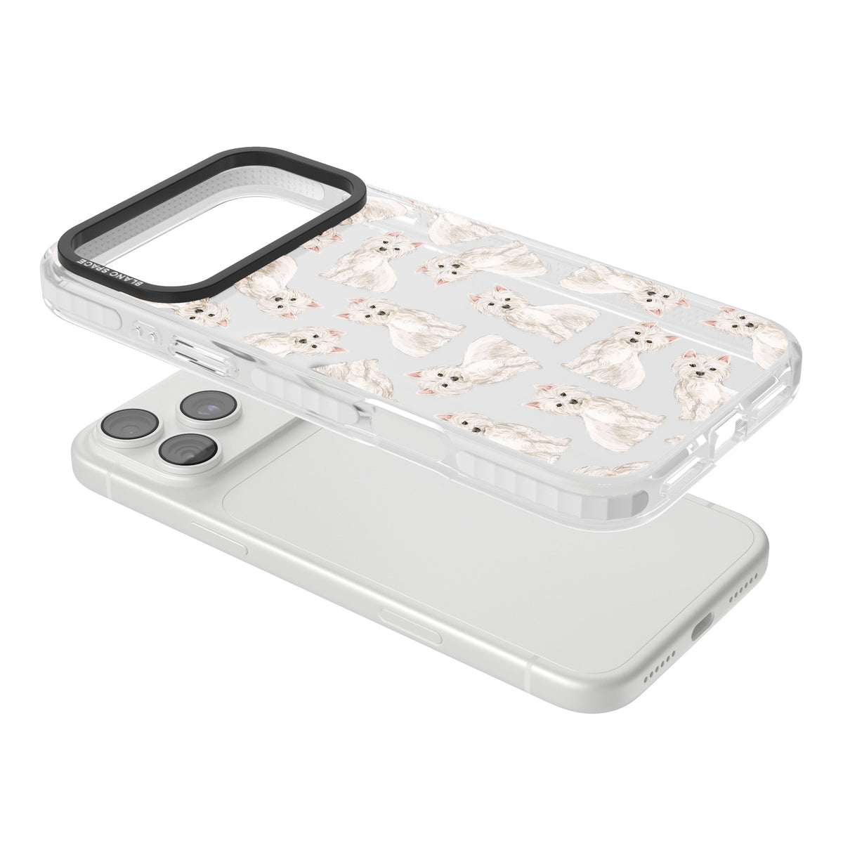 Westie Dog Pattern iPhone 18 Pro Max Impact Clear Phone Case angled
