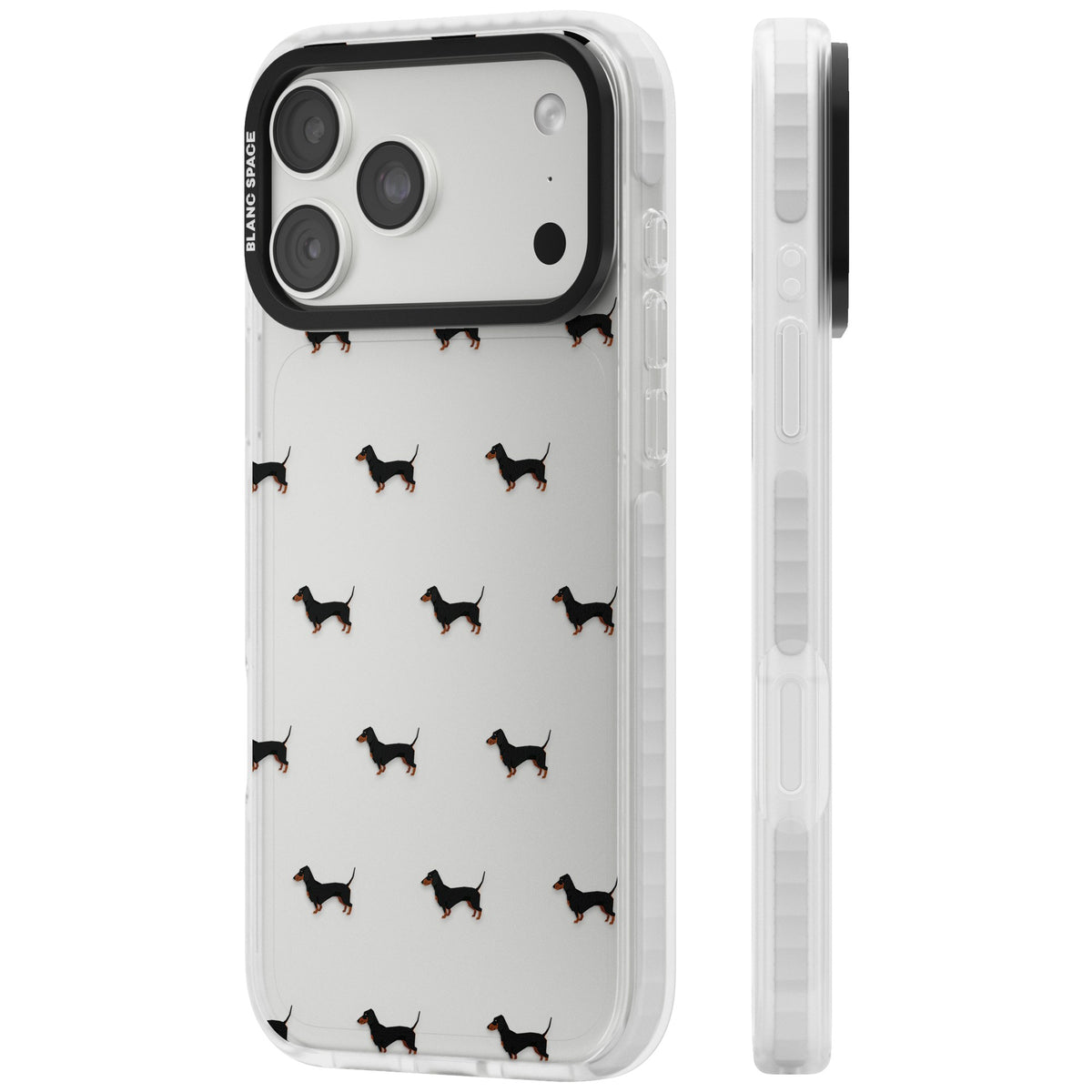 Dachshund Pattern Clear iPhone 18 Pro Max Impact Clear Phone Case side
