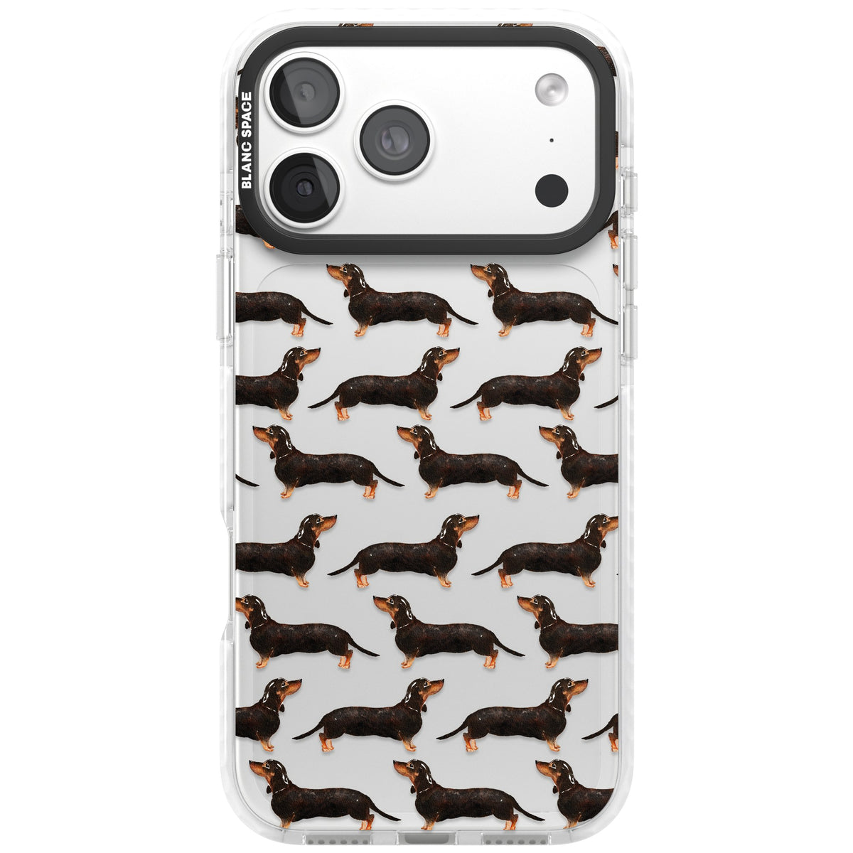 Dachshund Pattern Black Tan iPhone 18 Pro Max Impact Clear Phone Case front