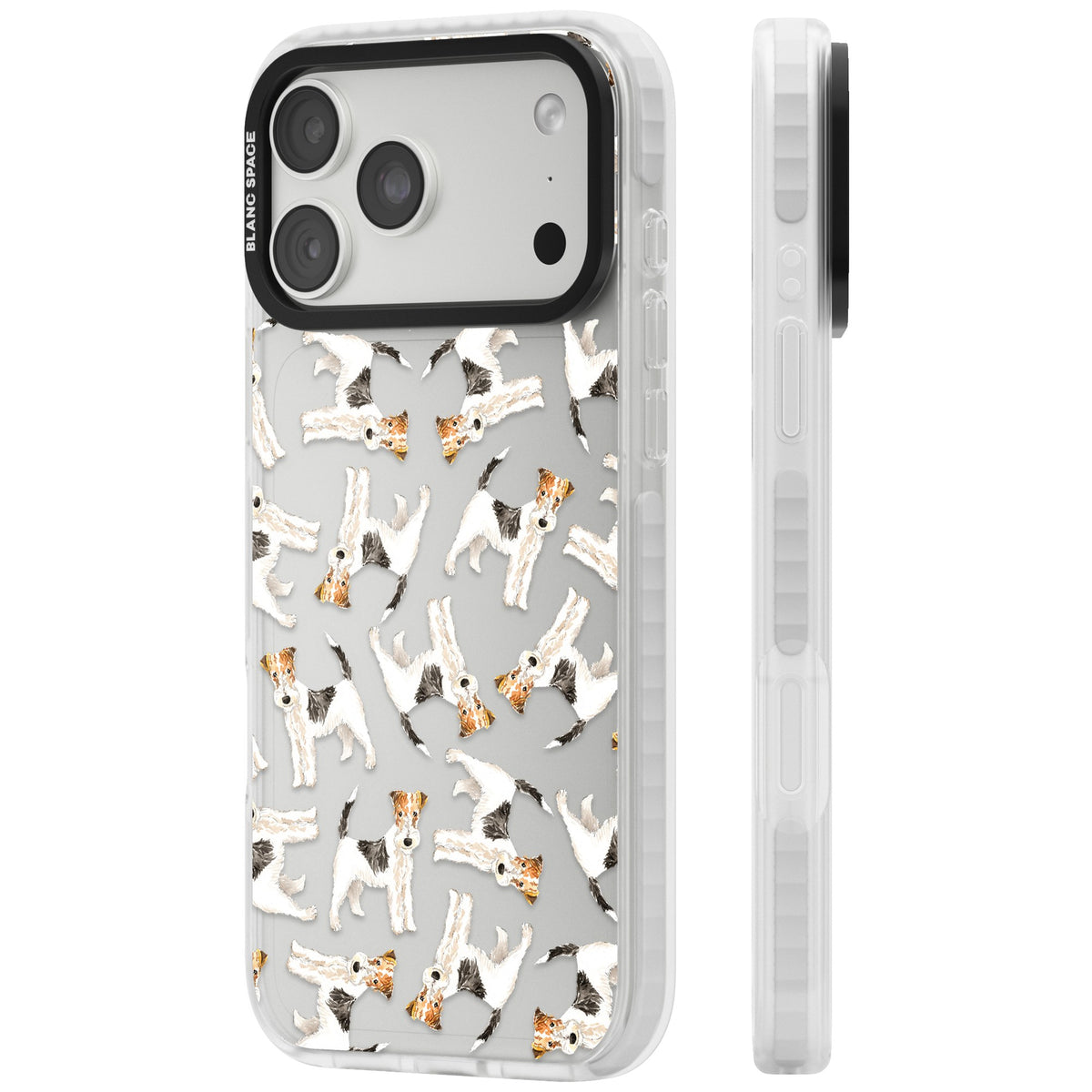 Wire Haired Fox Terrier Dog Pattern iPhone 18 Pro Max Impact Clear Phone Case side