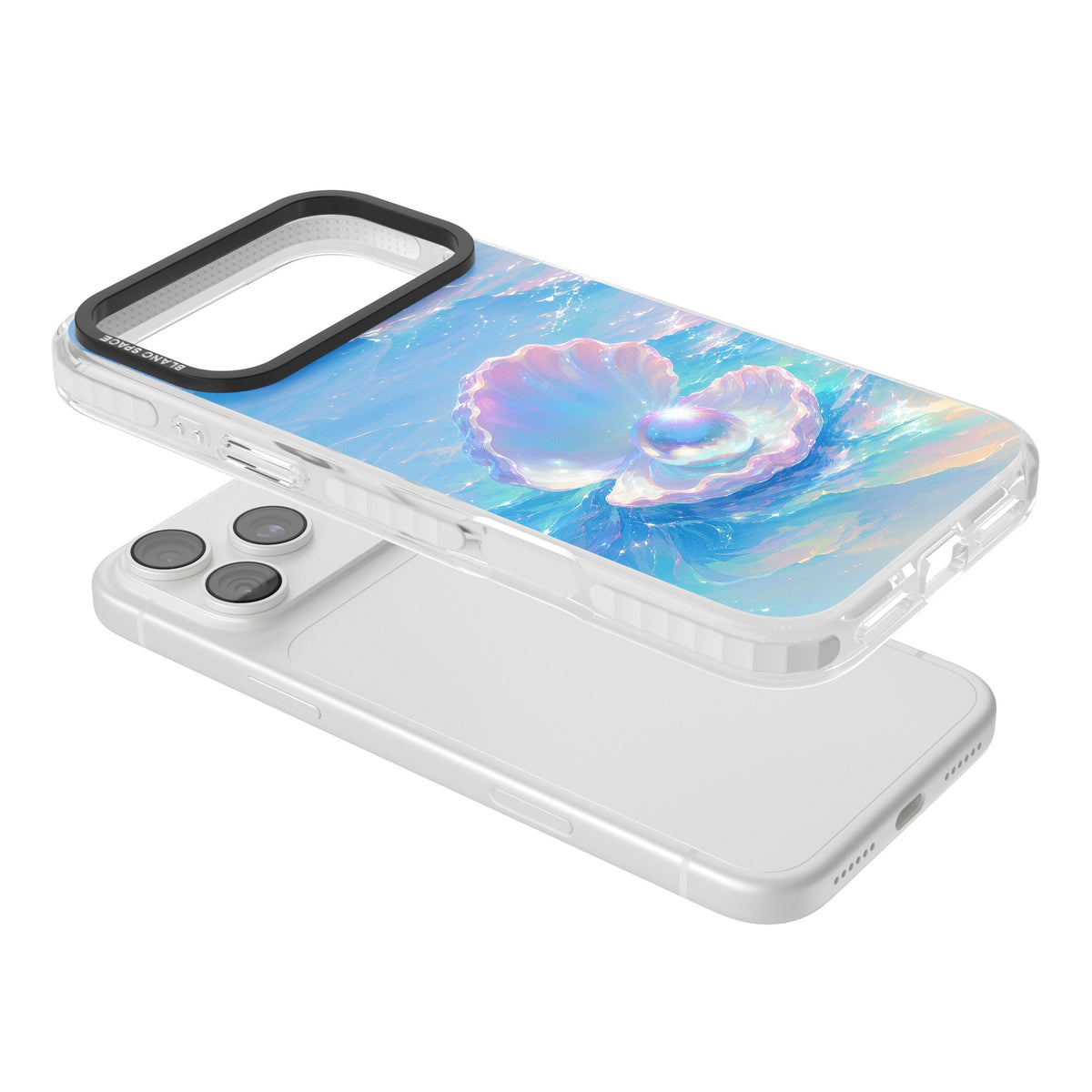 The Pearl Clam iPhone 18 Pro Max Impact Clear Phone Case angled