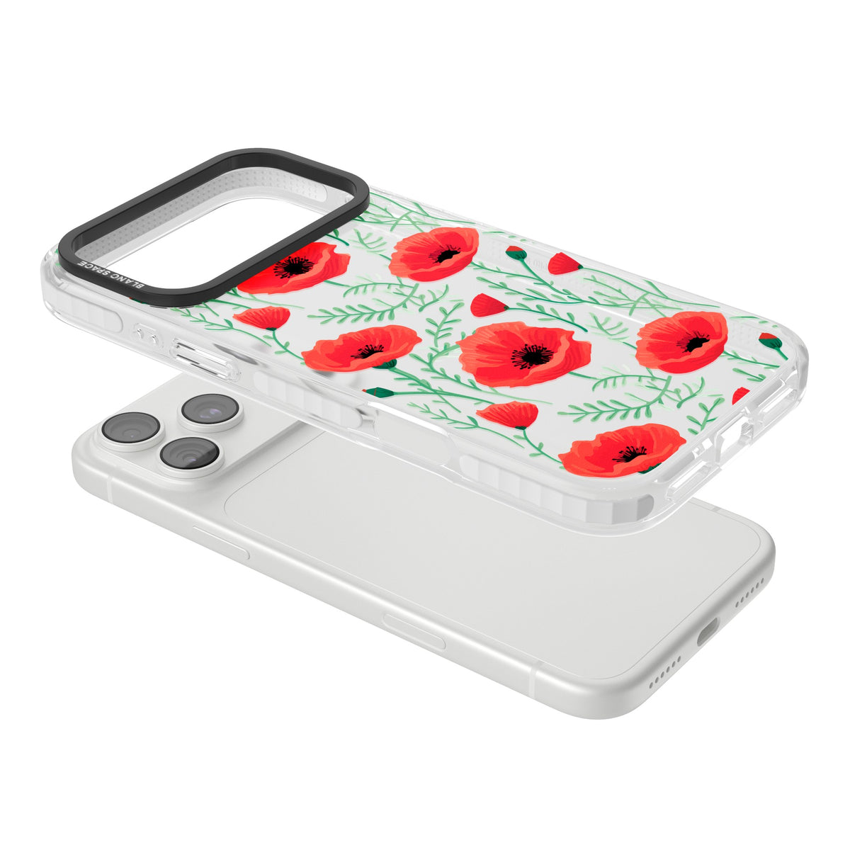Poppy Garden iPhone 18 Pro Max Impact Clear Phone Case angled