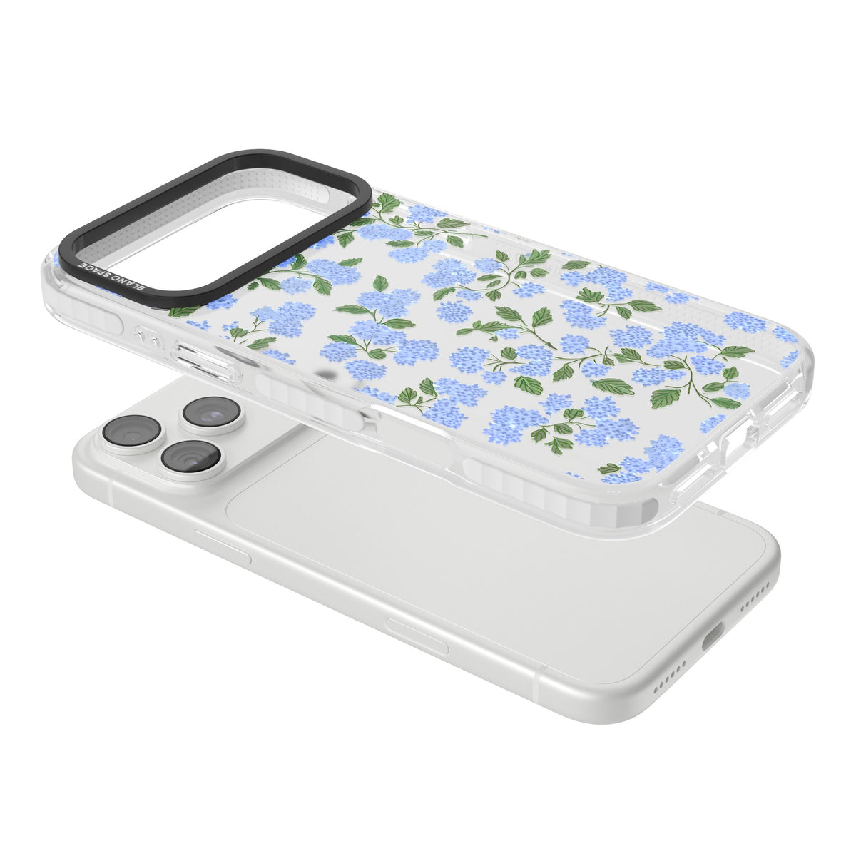 Hydrangea Dreams iPhone 18 Pro Max Impact Clear Phone Case angled