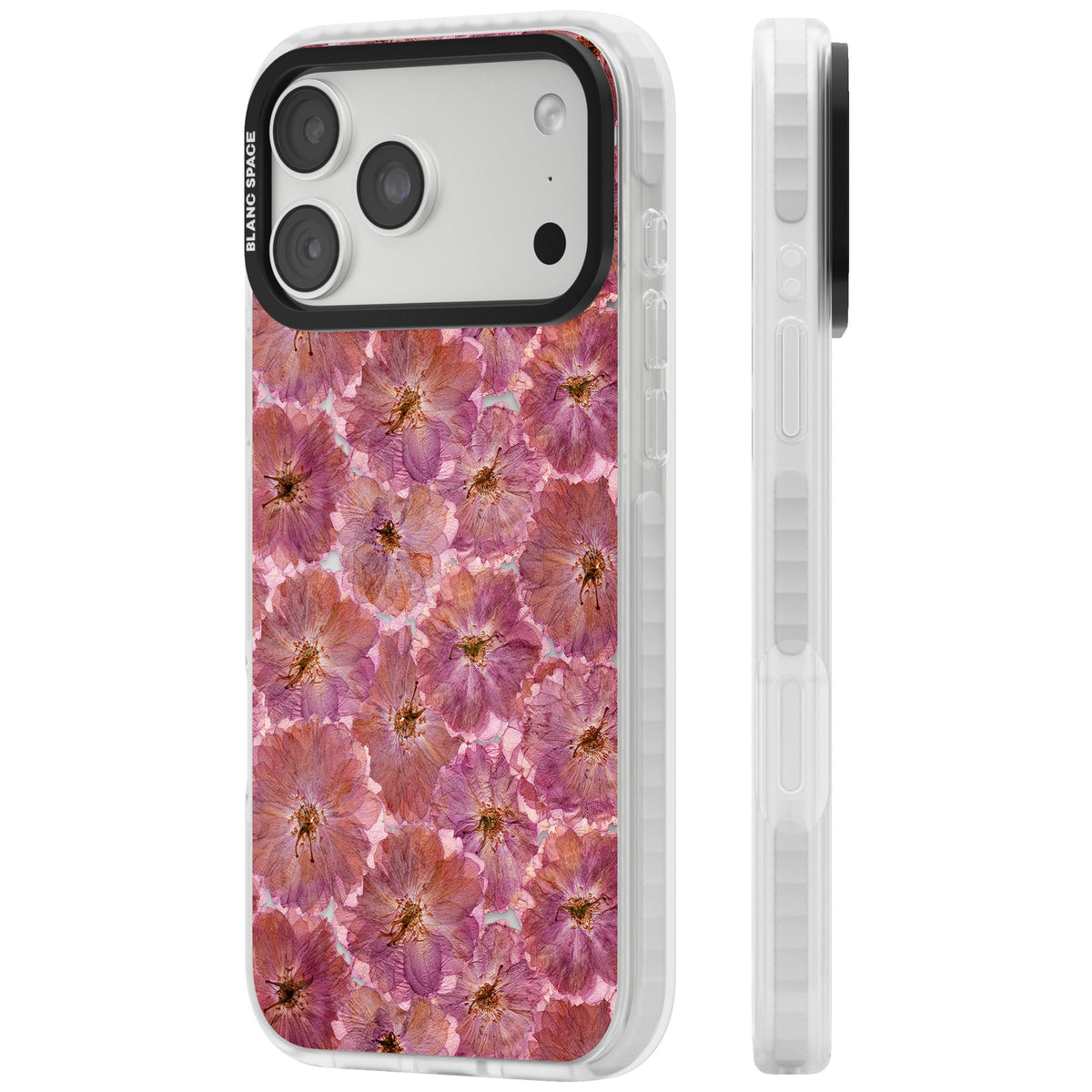 Large Pink Florals iPhone 18 Pro Max Impact Clear Phone Case side