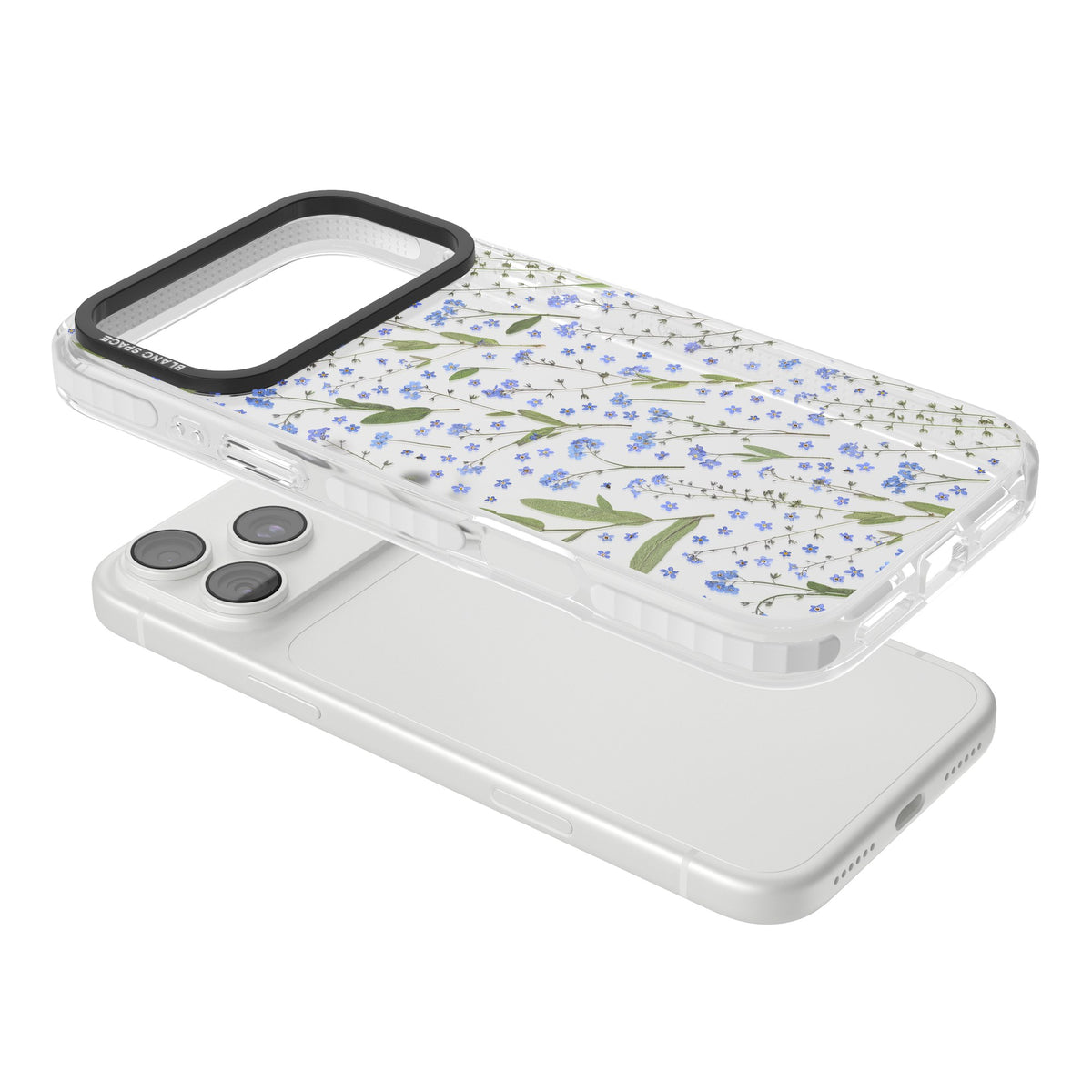 Blue Meadow iPhone 18 Pro Max Impact Clear Phone Case angled