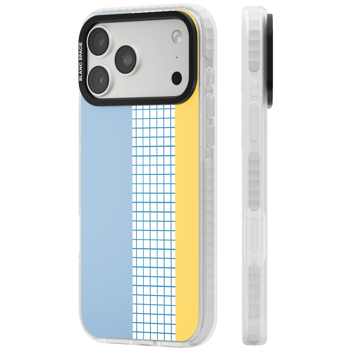 Abstract Grid Blue & Yellow iPhone 18 Pro Max Impact Clear Phone Case side