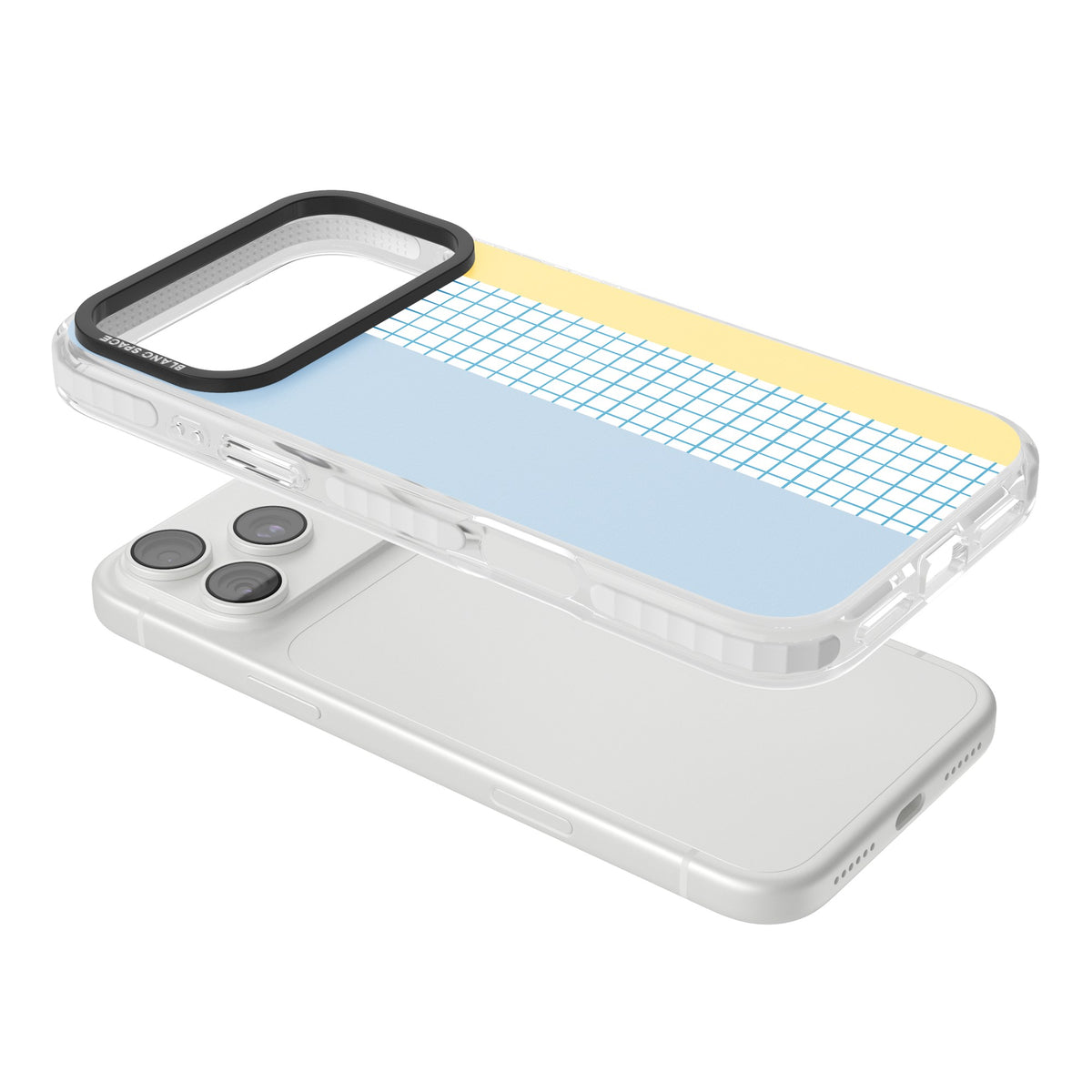 Abstract Grid Blue & Yellow iPhone 18 Pro Max Impact Clear Phone Case angled