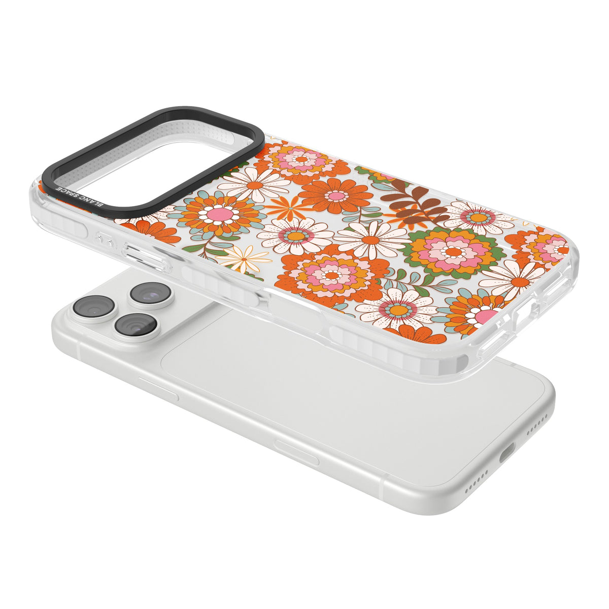 Seventies Bloom iPhone 18 Pro Max Impact Clear Phone Case angled