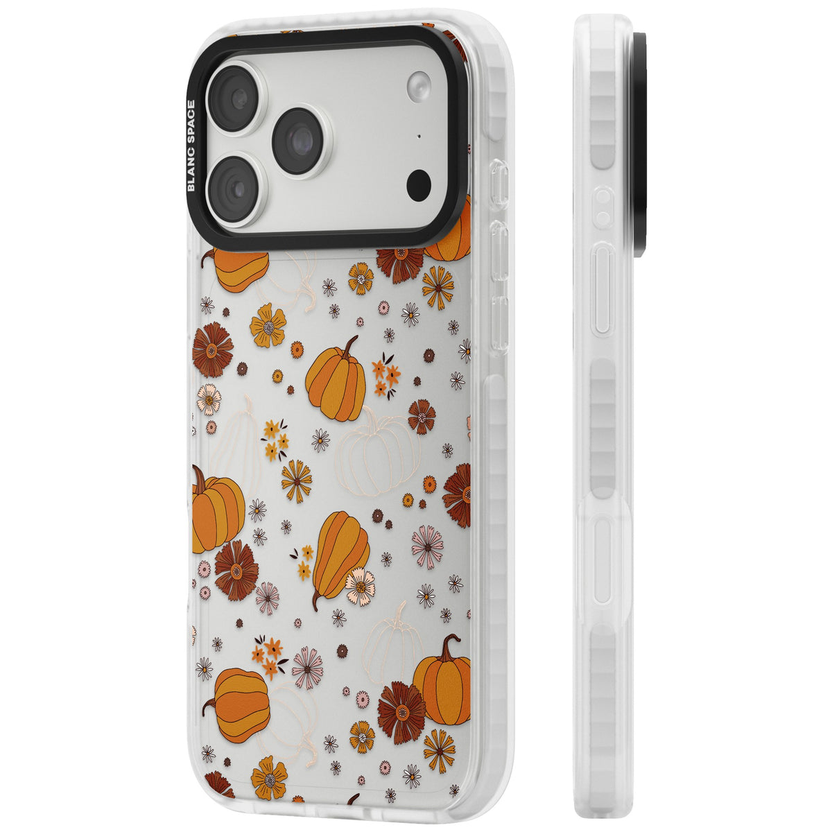 Pumpkins And Flowers iPhone 18 Pro Max Impact Clear Phone Case side