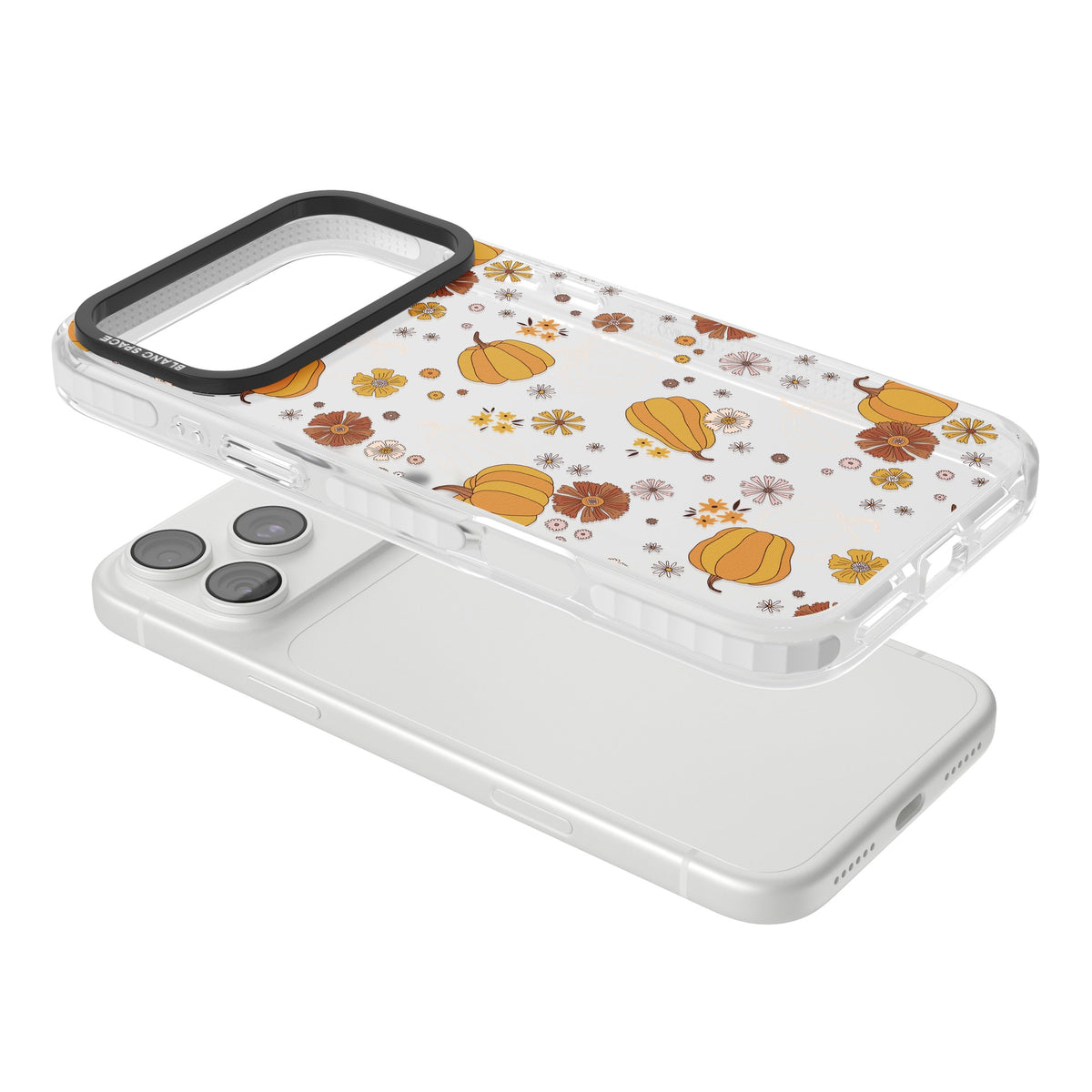 Pumpkins And Flowers iPhone 18 Pro Max Impact Clear Phone Case angled