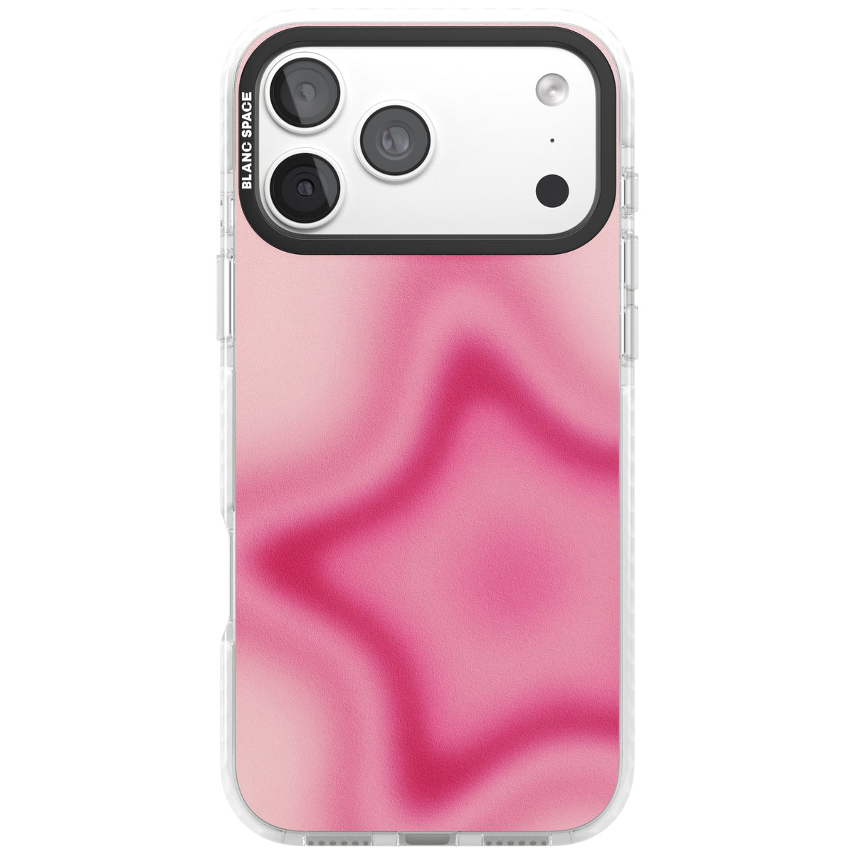Blush pinkcore iPhone case featuring a blurred fuchsia aura star on a soft pink gradient iPhone 18 Pro Max Impact Clear Phone Case front