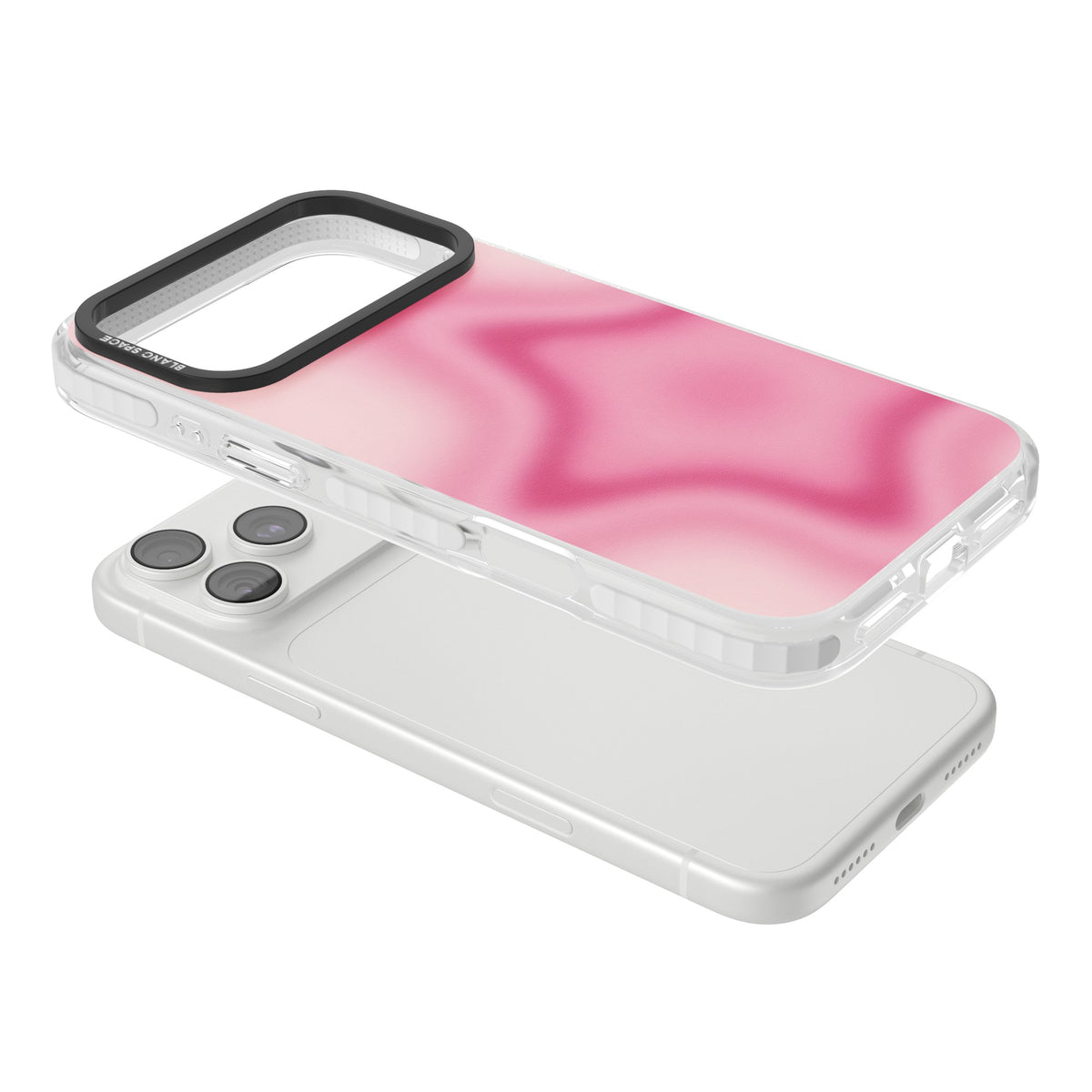 Blush pinkcore iPhone case featuring a blurred fuchsia aura star on a soft pink gradient iPhone 18 Pro Max Impact Clear Phone Case angled