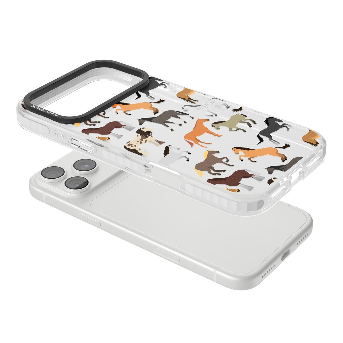 Horse Pattern iPhone 18 Pro Max Impact Clear Phone Case angled