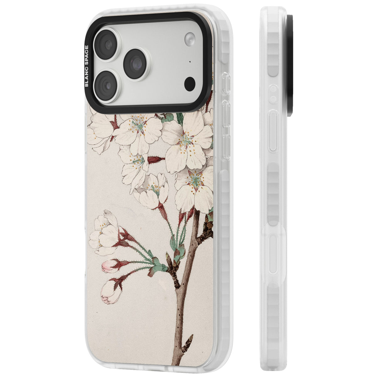 Vintage Japanese White Blossoms iPhone 18 Pro Max Impact Clear Phone Case side